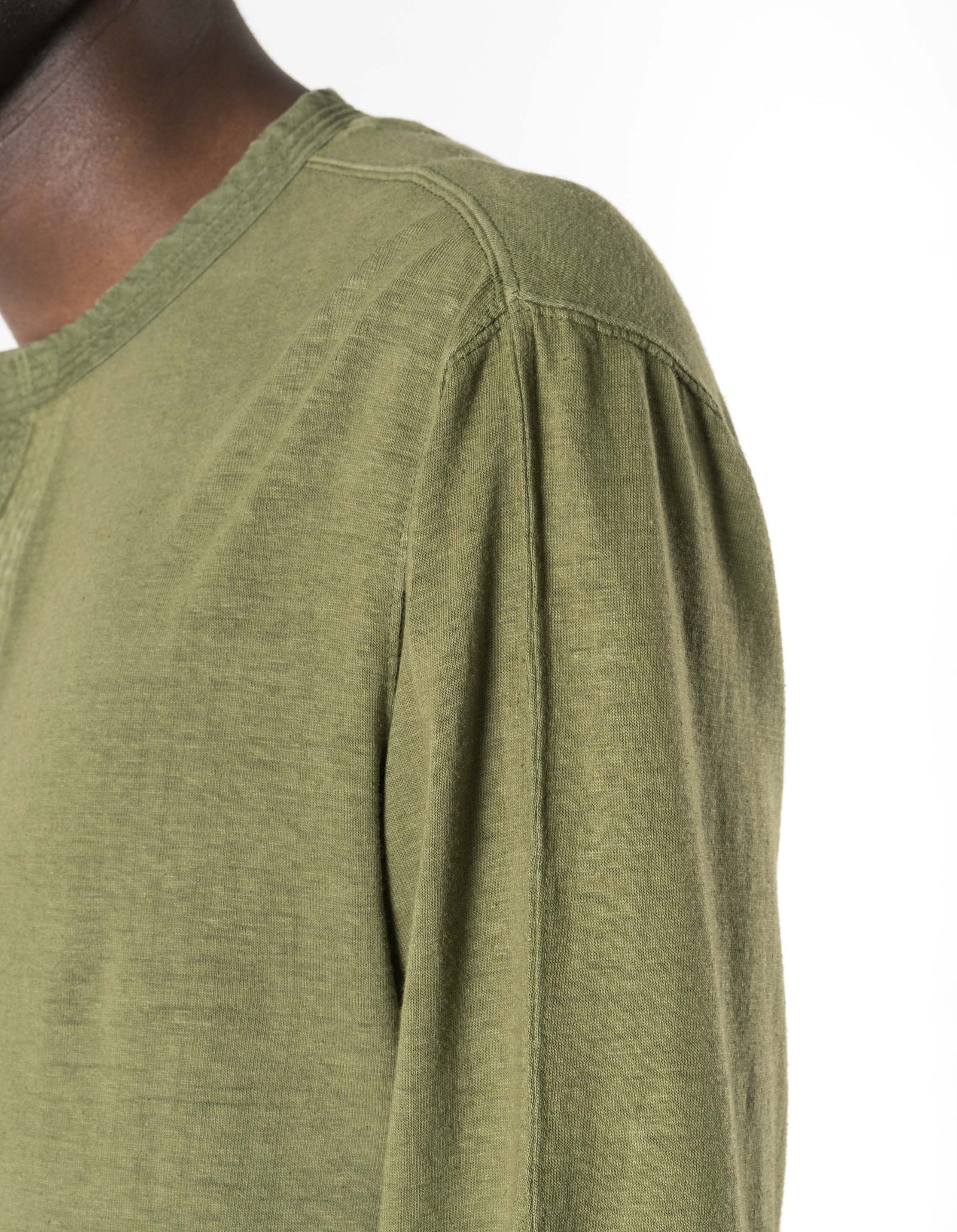 7208 Cotton Hemp Henley L/S T-Shirt Olive OG-107F