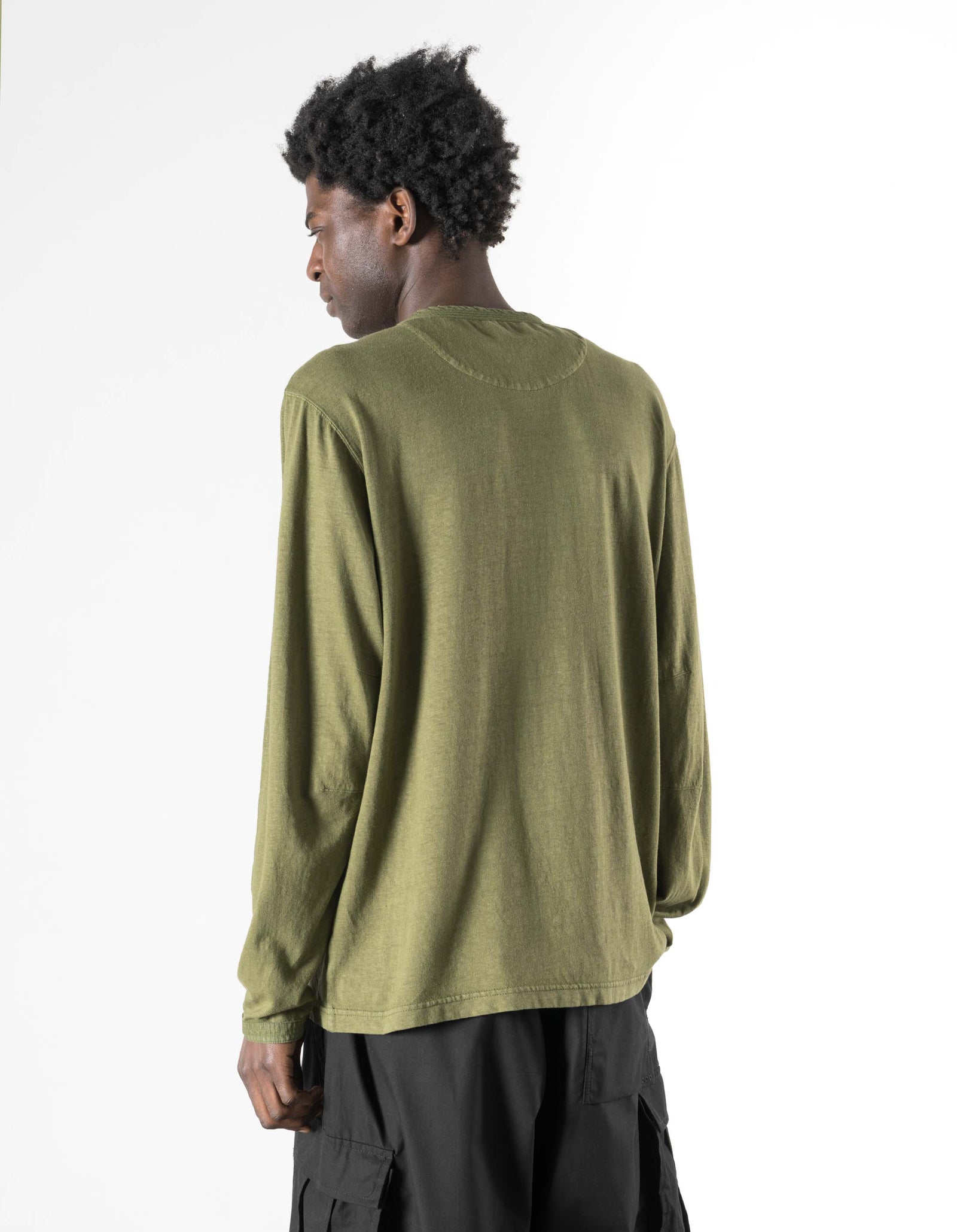 7208 Cotton Hemp Henley L/S T-Shirt Olive OG-107F