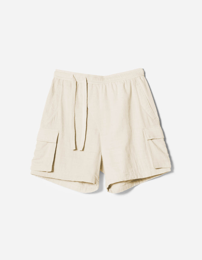 7317 Double Voile Asym Cargo Shorts Ecru