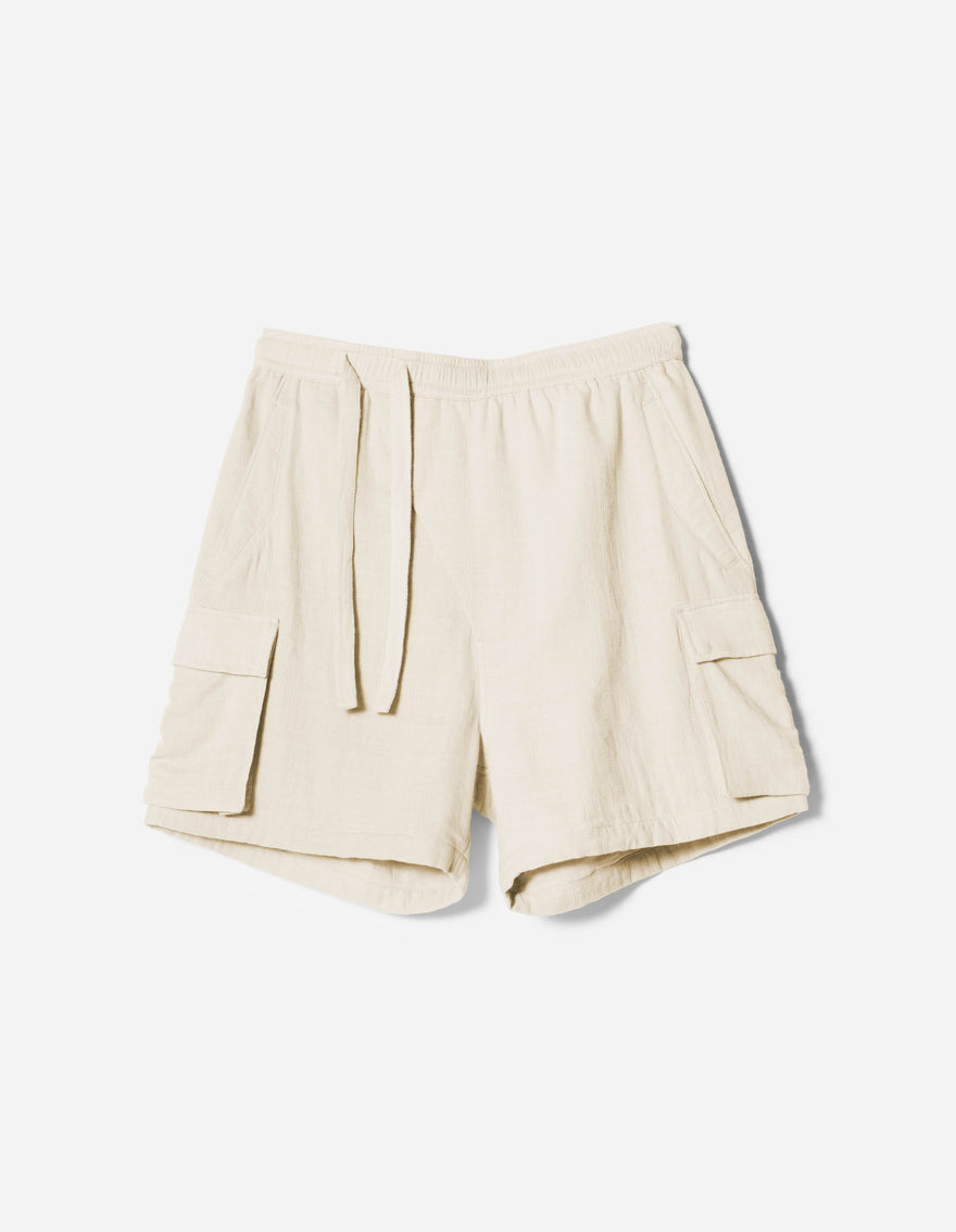 7317 Double Voile Asym Cargo Shorts Ecru