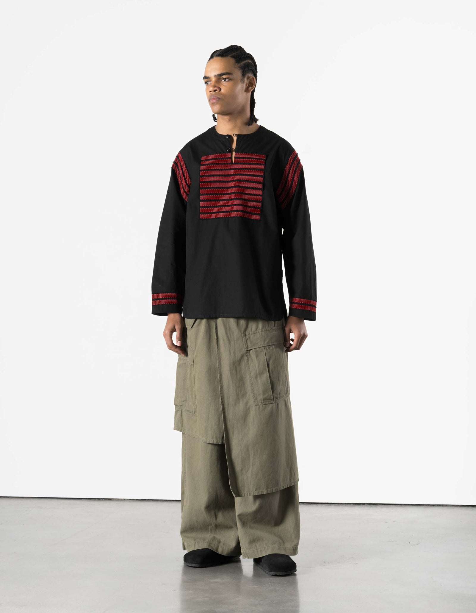 7341 Hill Tribe Kurta Shirt Black