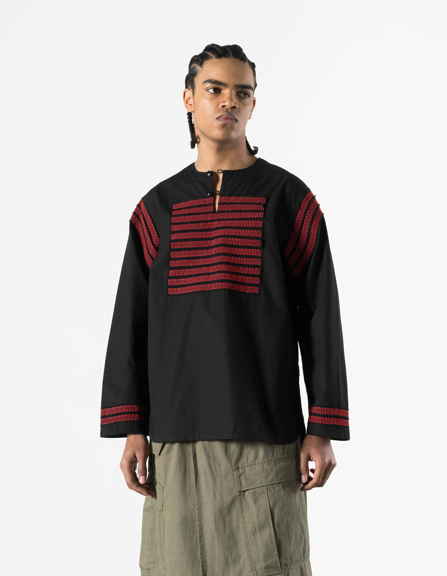 7341 Hill Tribe Kurta Shirt Black