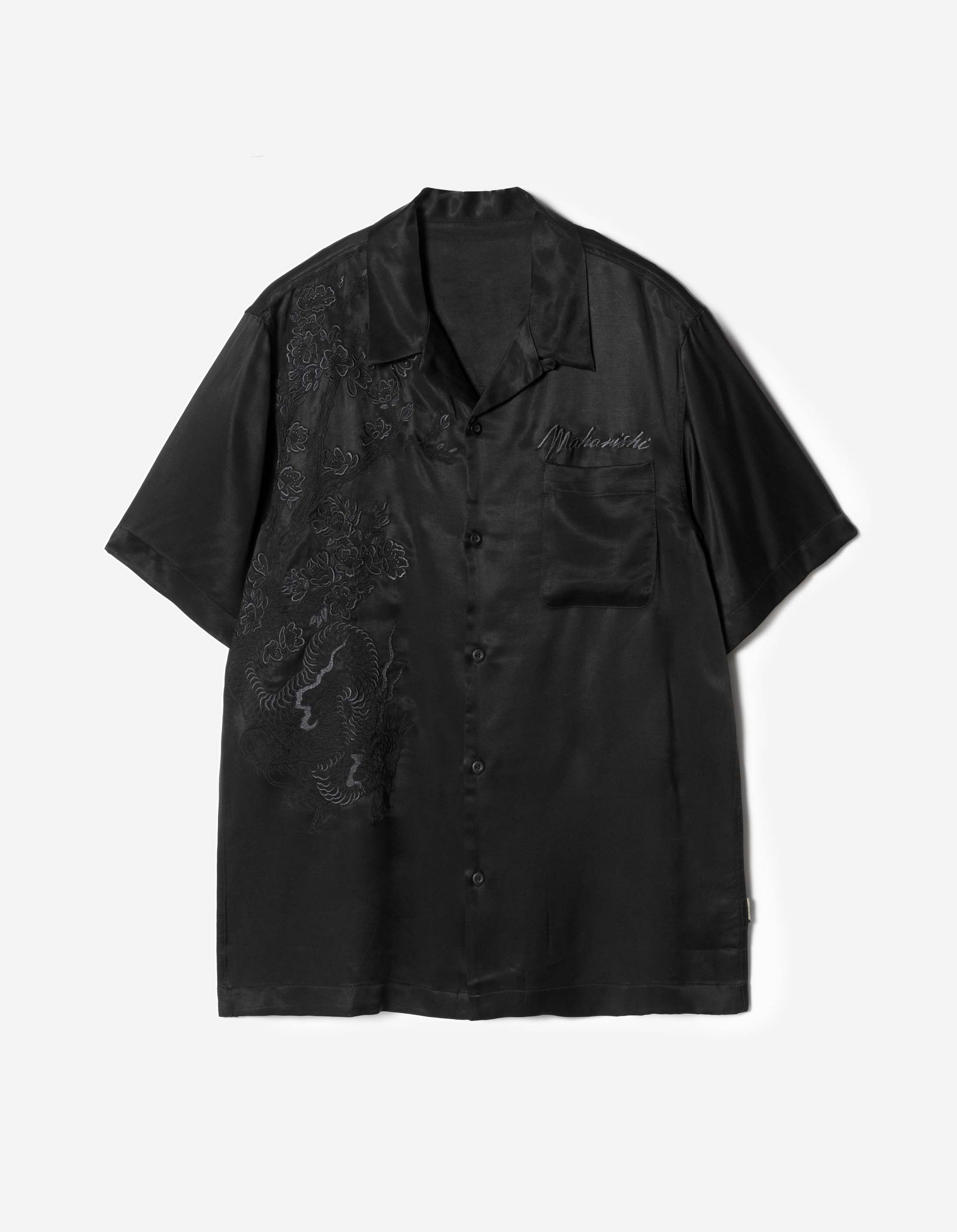 7364 Sakura Dragon Camp Collar Shirt Black
