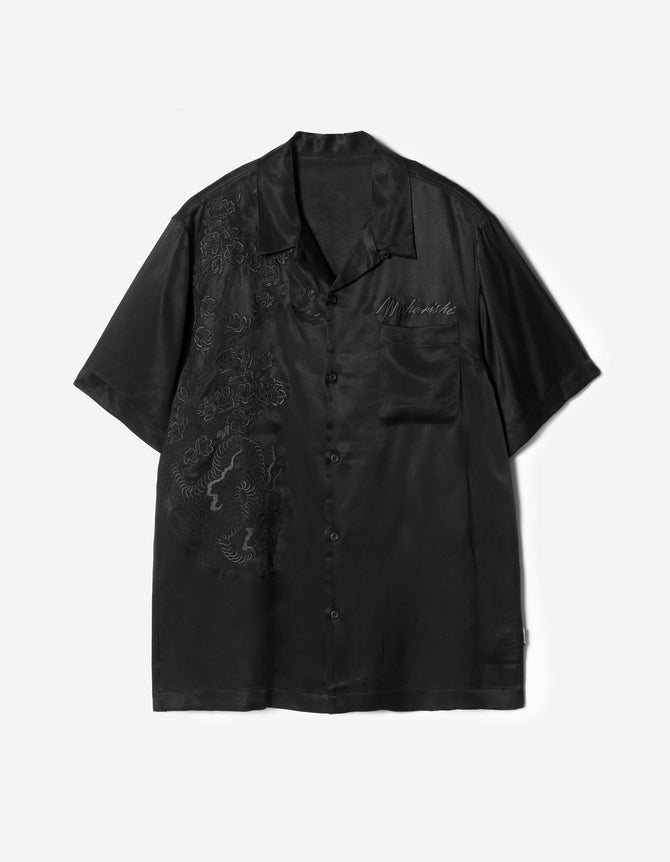 7364 Sakura Dragon Camp Collar Shirt Black