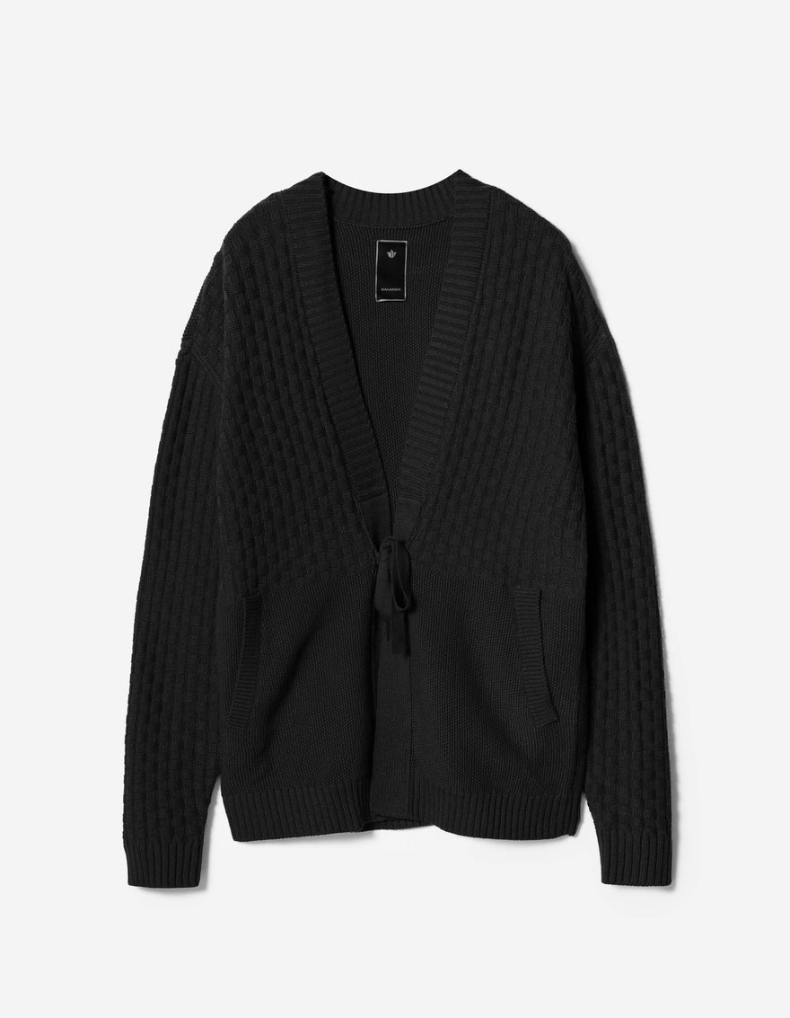 7577 Hemp Knitted Hanten Kimono Black
