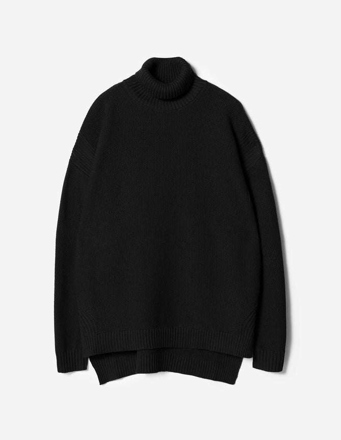 7578 Hemp Knitted Roll Neck Kurta Black