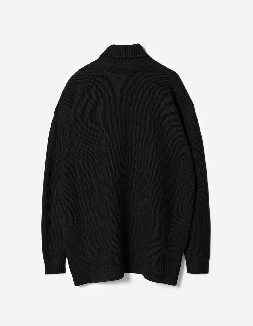 7578 Hemp Knitted Roll Neck Kurta Black