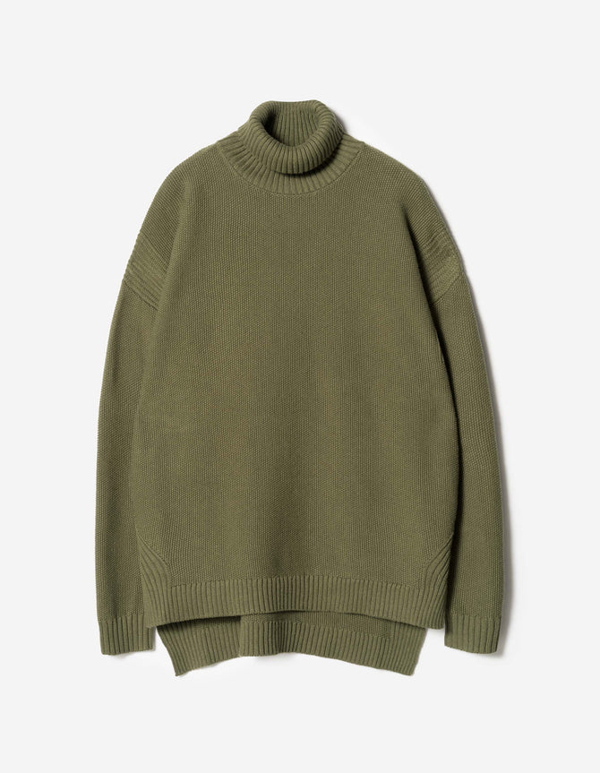 7578 Hemp Knitted Roll Neck Kurta Olive
