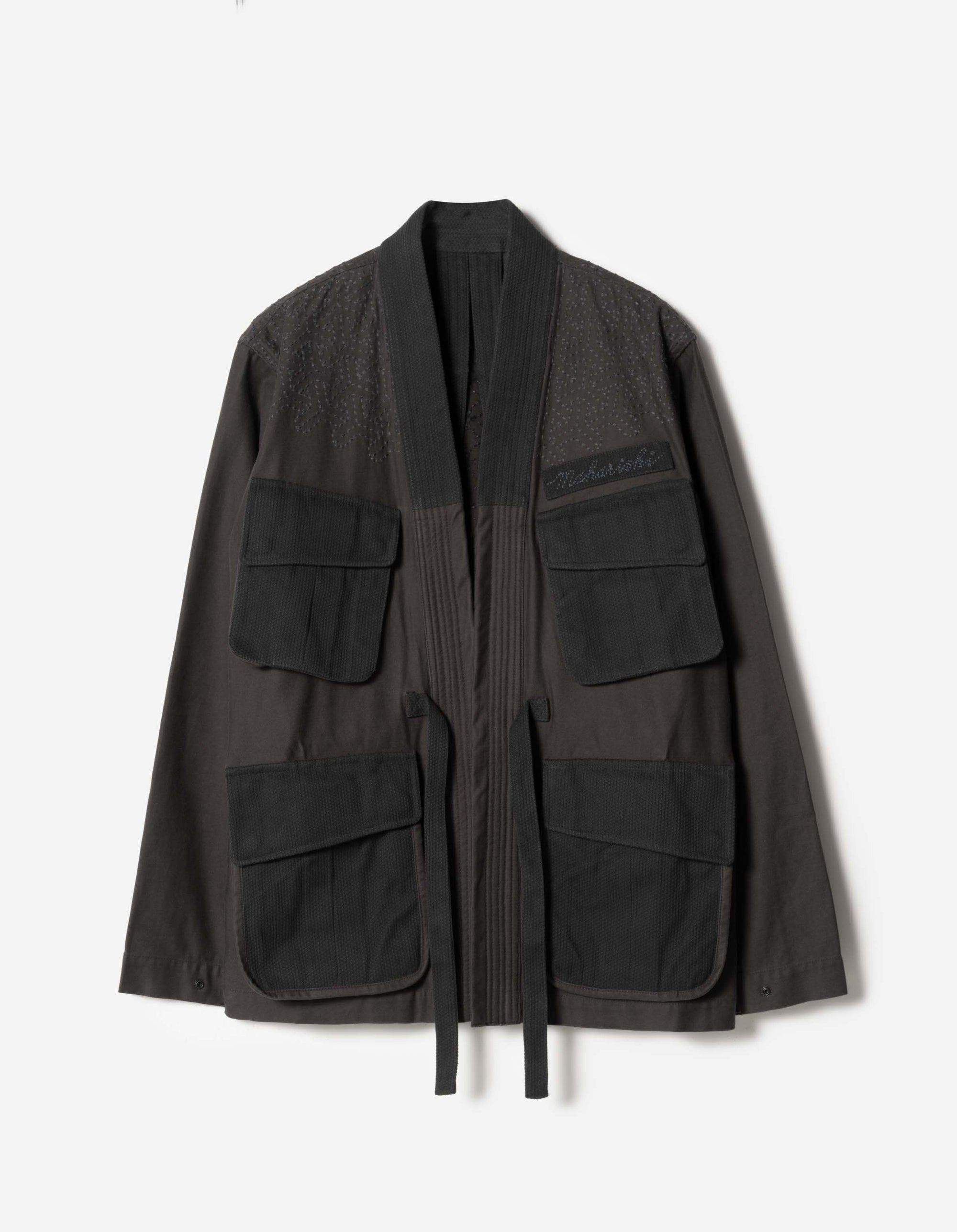 7585 Sashiko Jungle Kimono Black