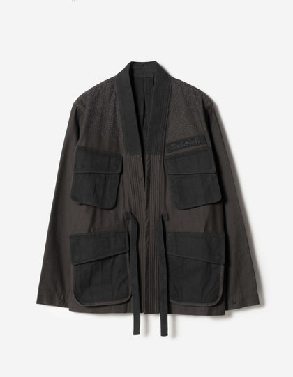 7585 Sashiko Jungle Kimono Black
