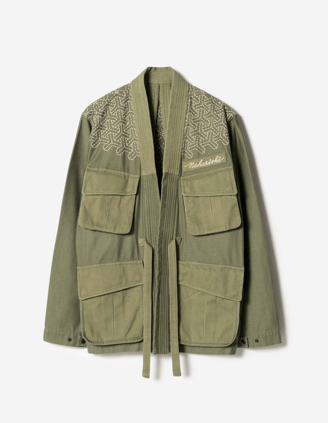 7585 Sashiko Jungle Kimono Olive