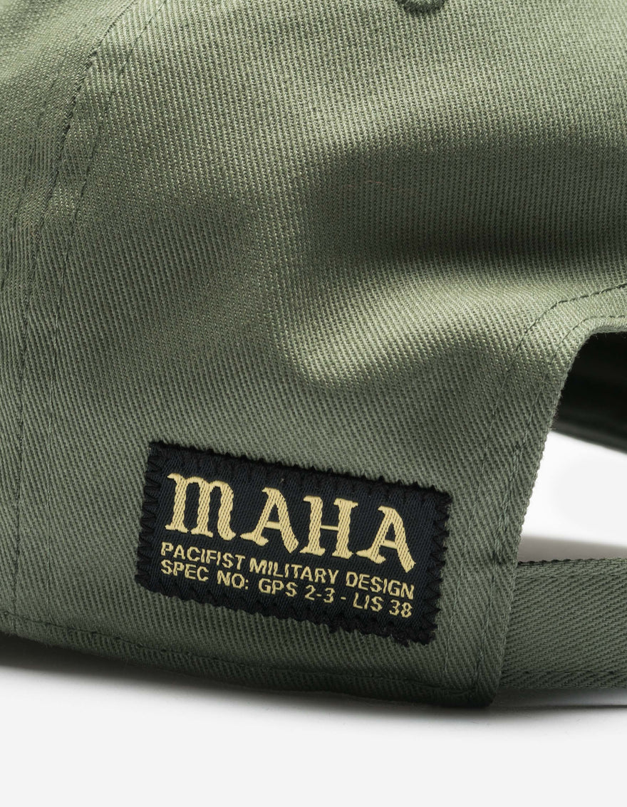 7593 Maha Script 6 Panel Cap Olive