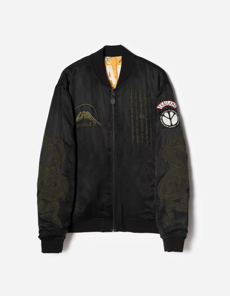 7728 World Tour Map Sukajan Jacket Black
