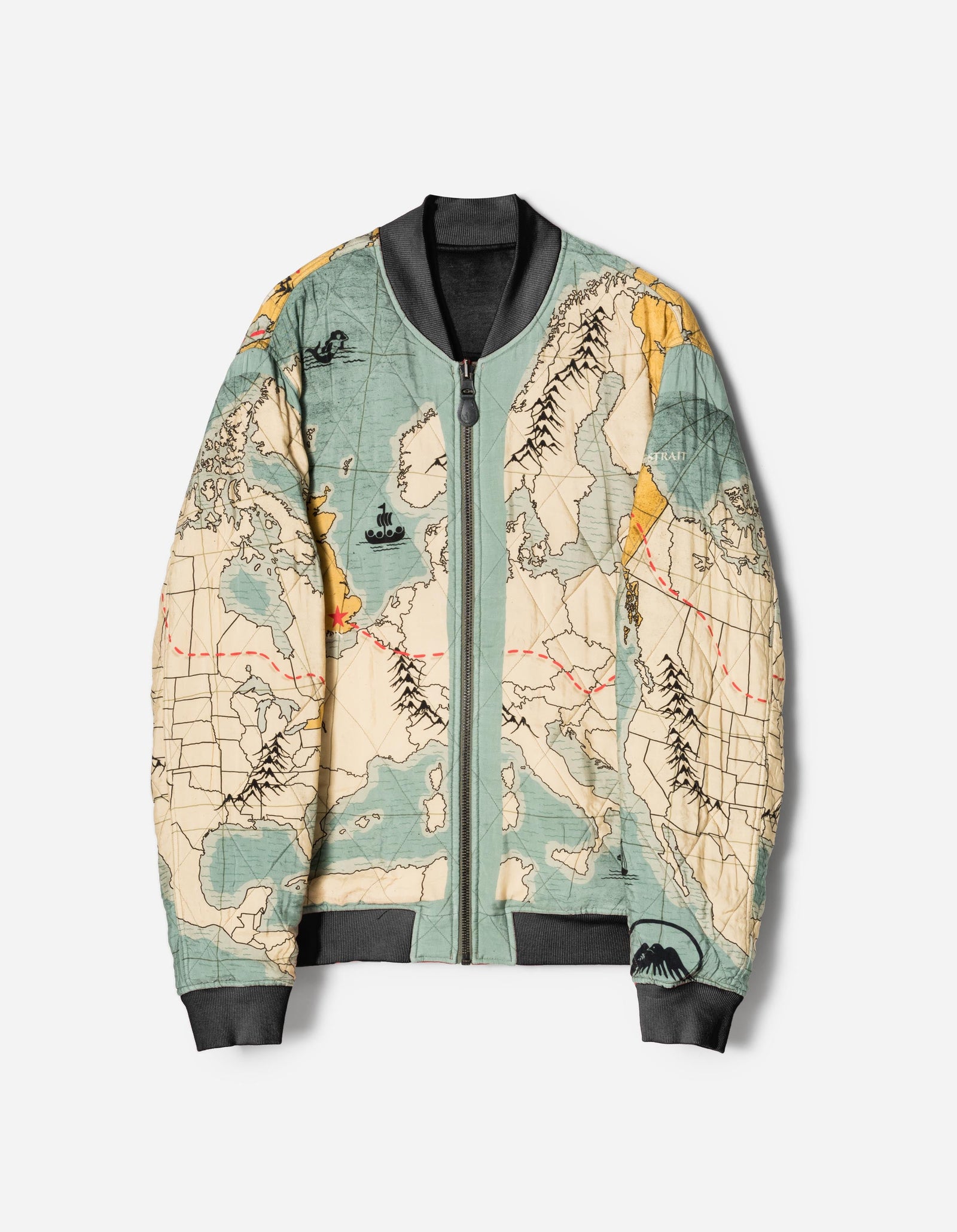 7728 World Tour Map Sukajan Jacket Black
