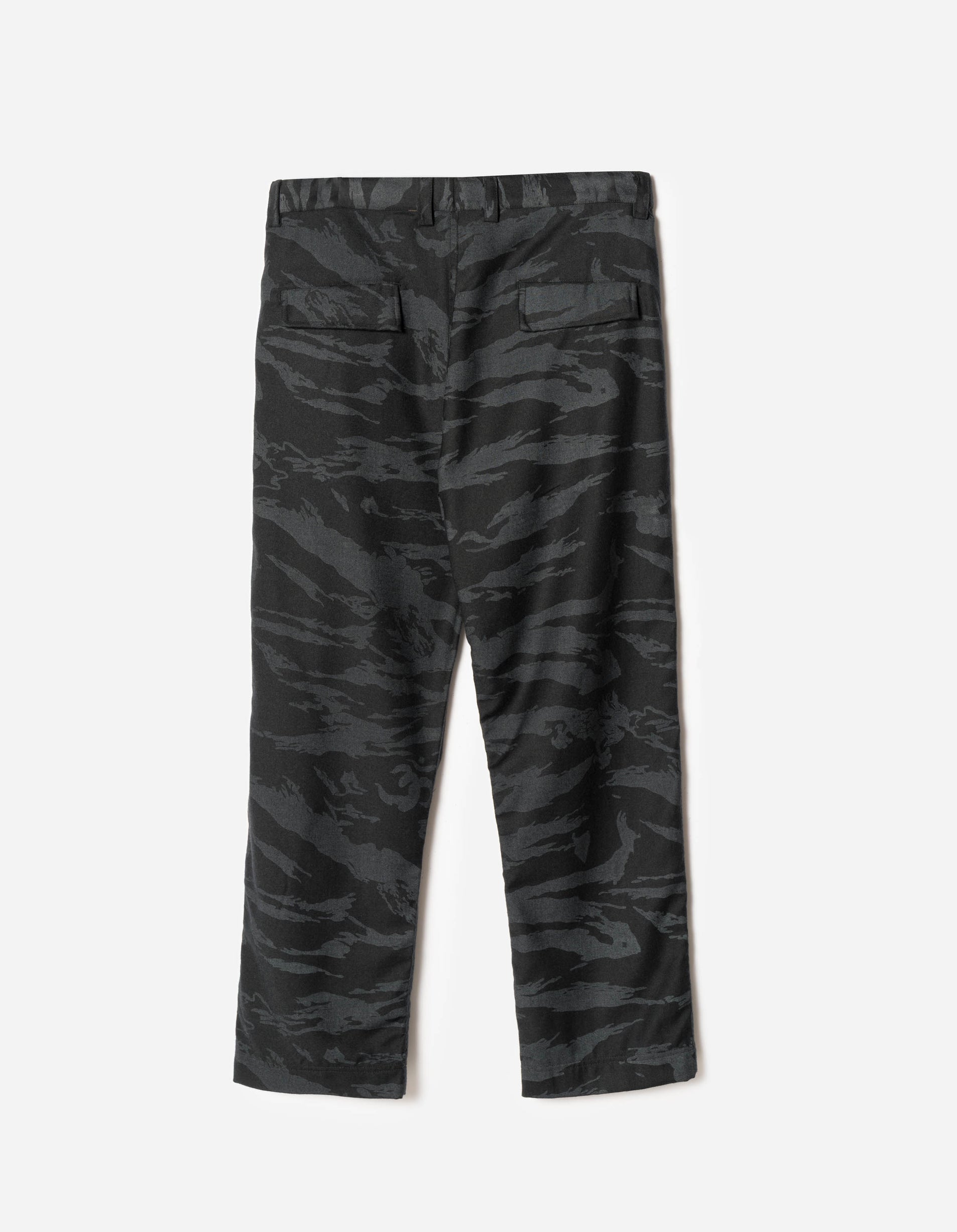Black camouflage pants on a white background