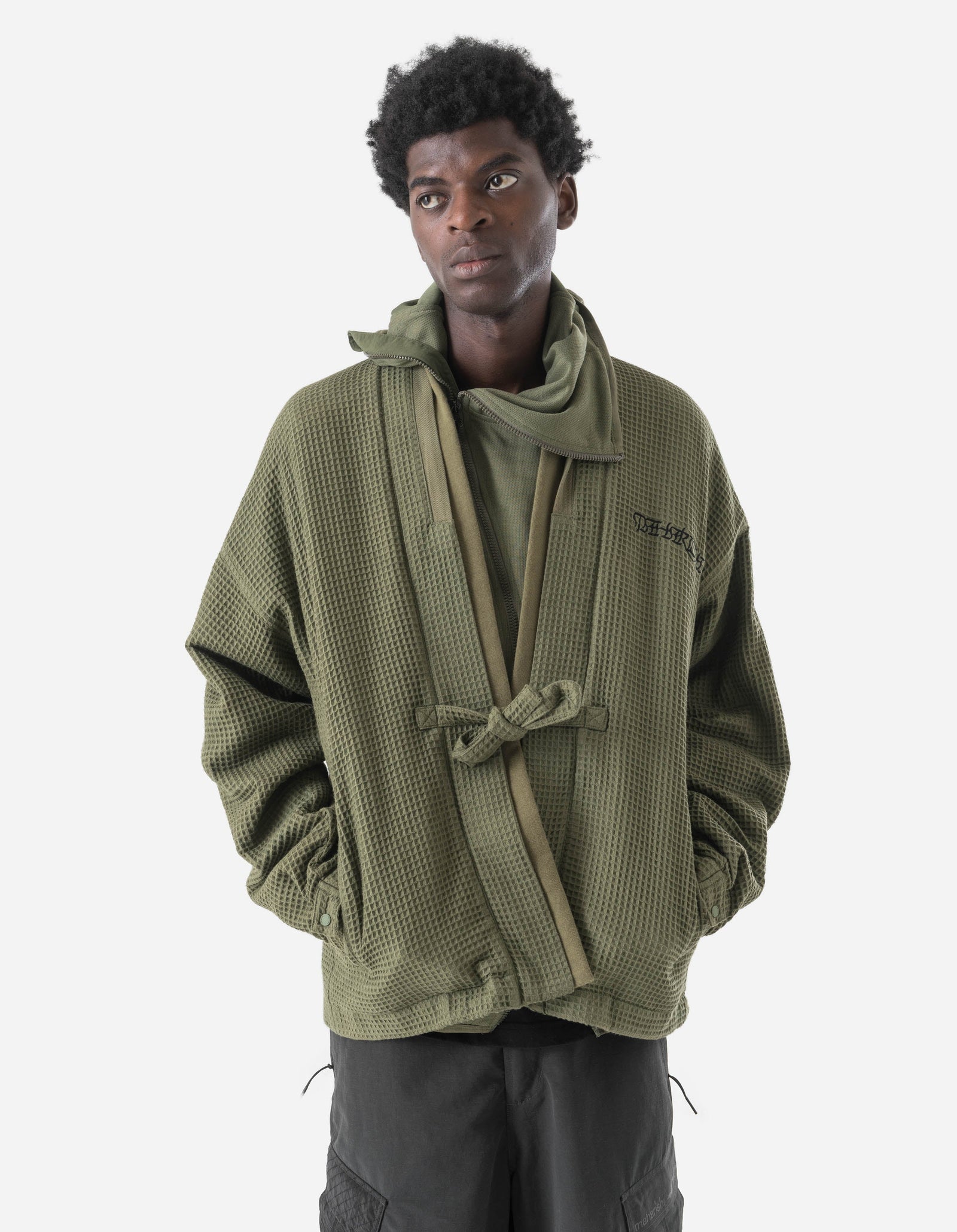 7564 Mantis Waffle Kimono Olive OG-107F