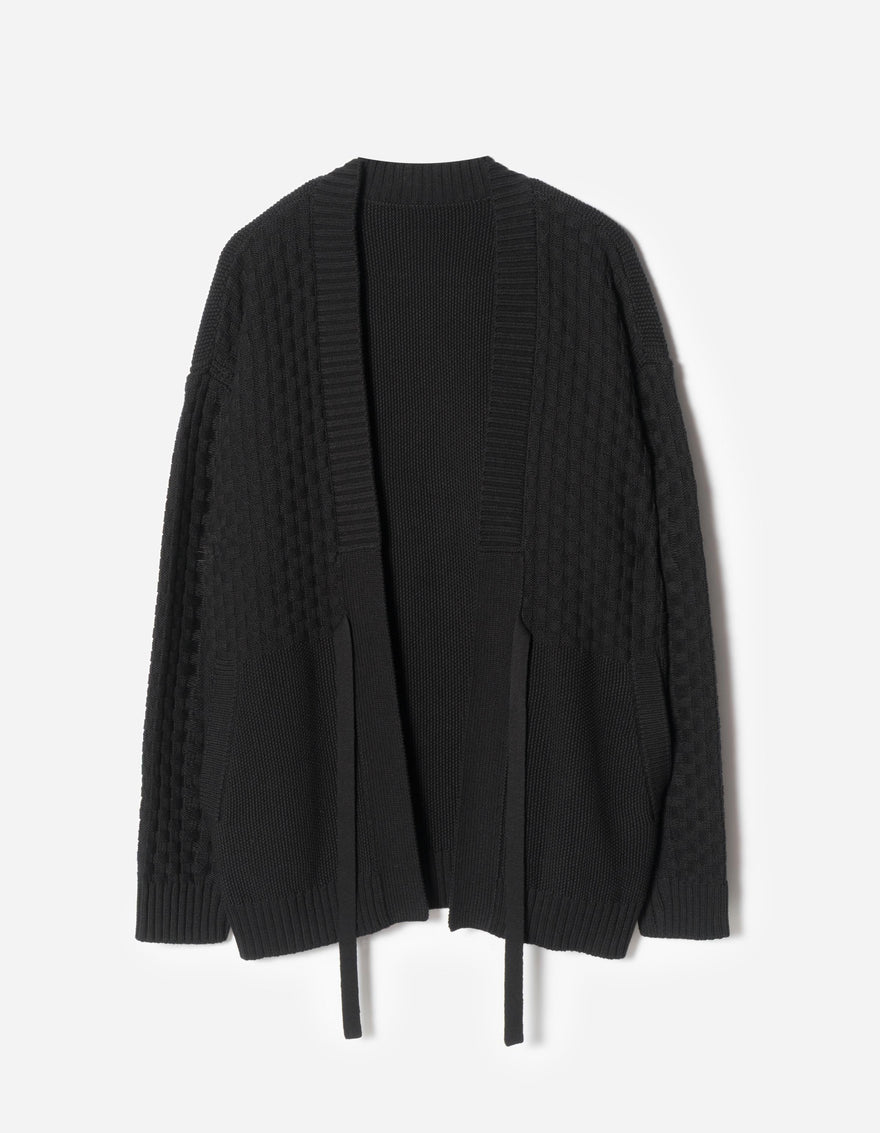 7577 Hemp Knitted Hanten Kimono Black
