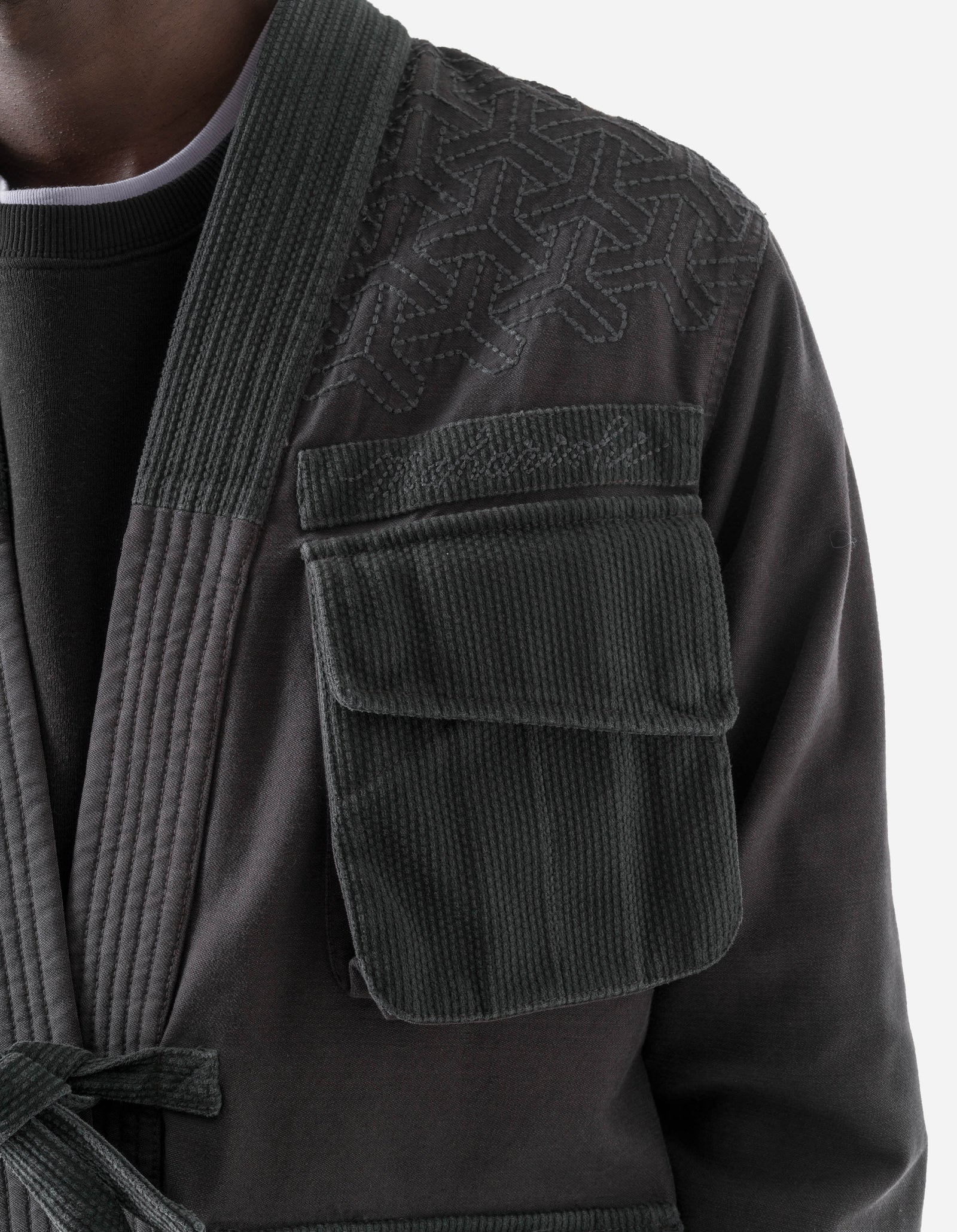 7585 Sashiko Jungle Kimono Black