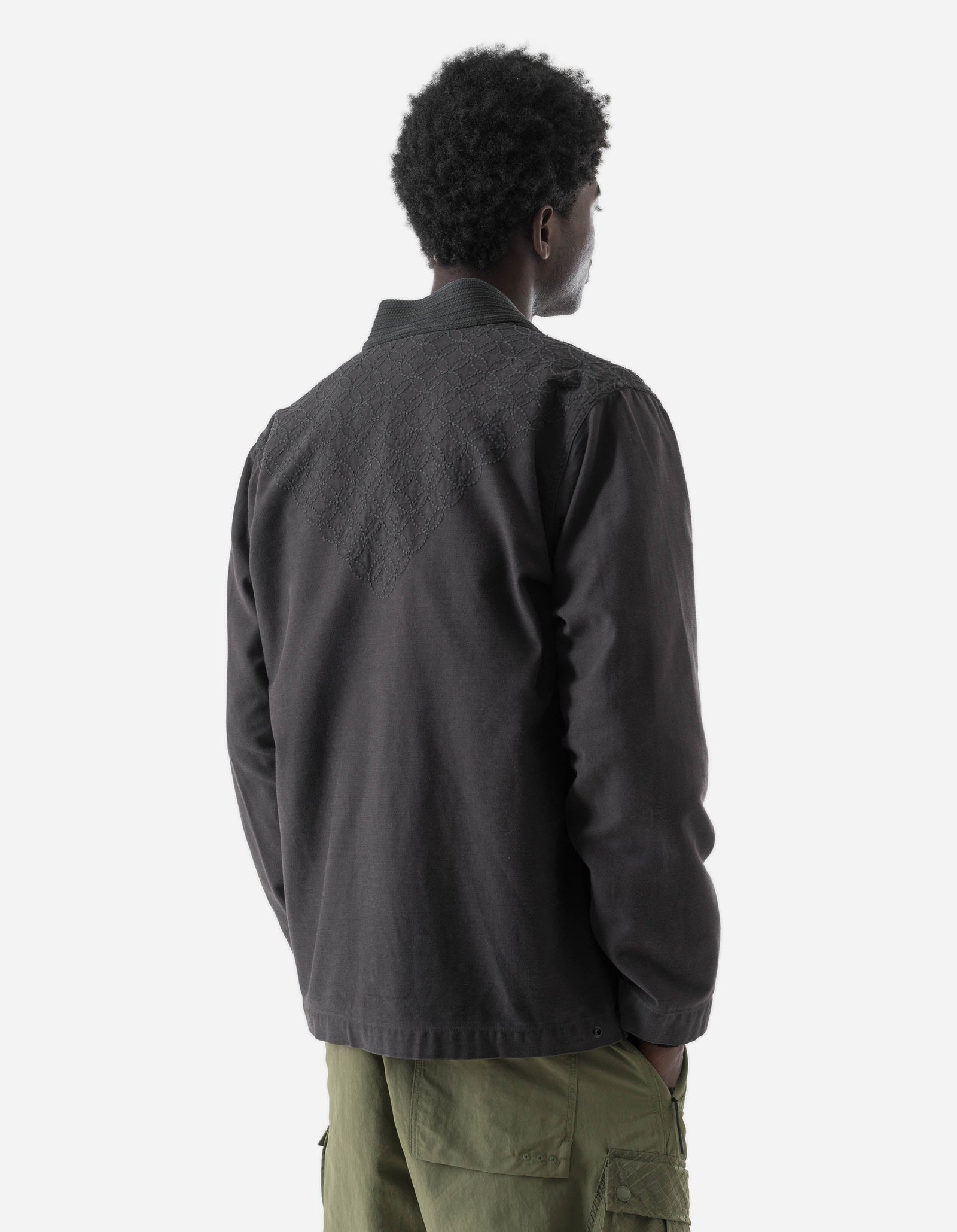 7585 Sashiko Jungle Kimono Black