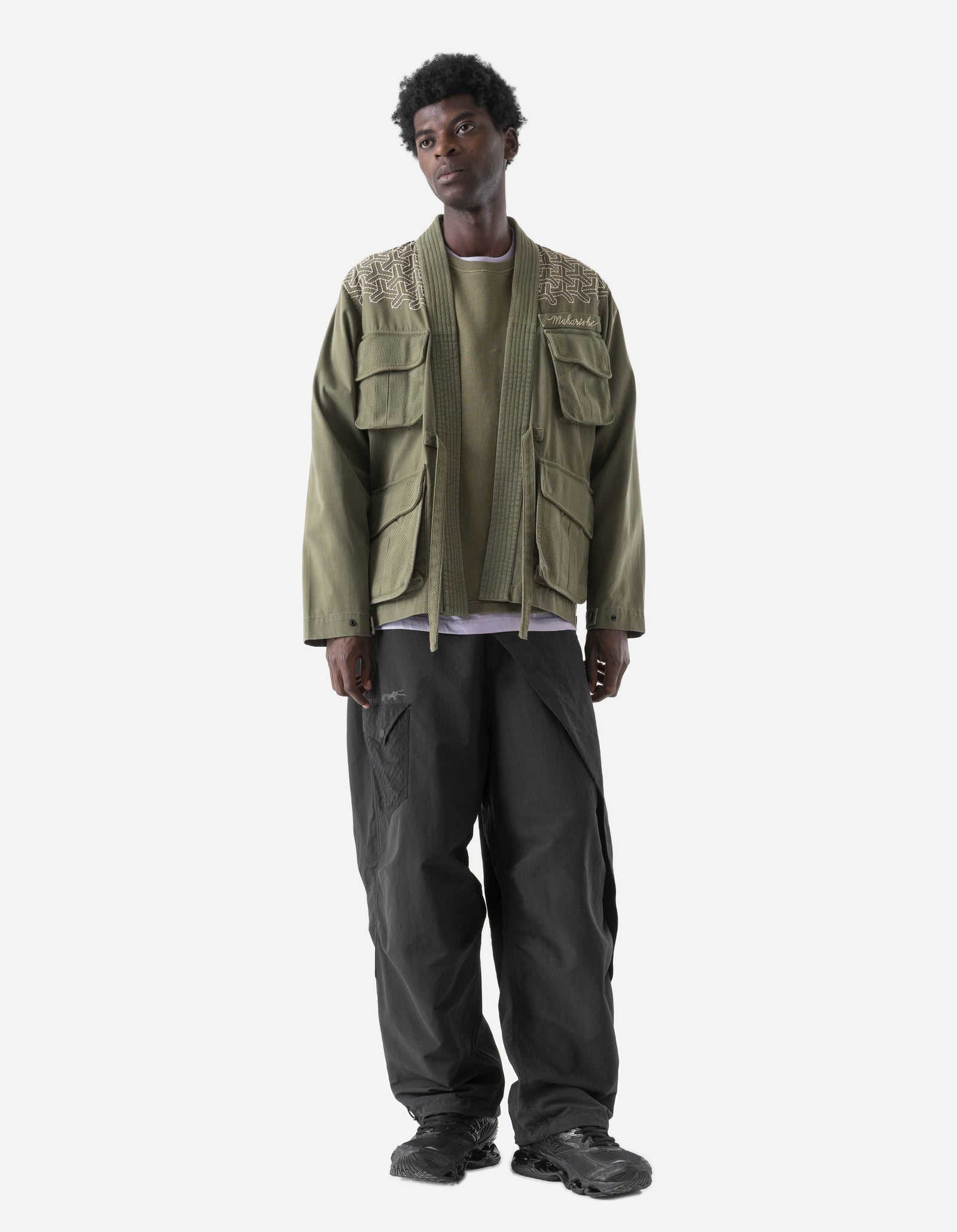 7585 Sashiko Jungle Kimono Olive