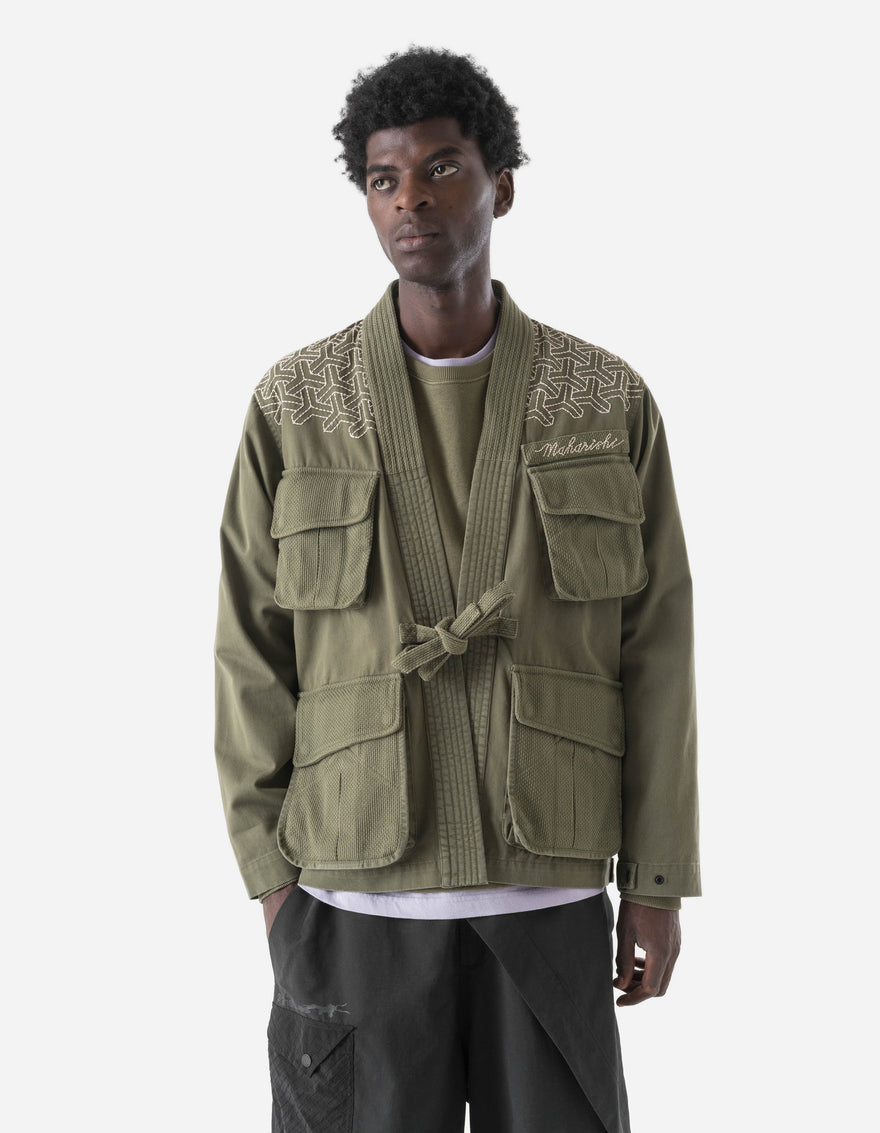 7585 Sashiko Jungle Kimono Olive