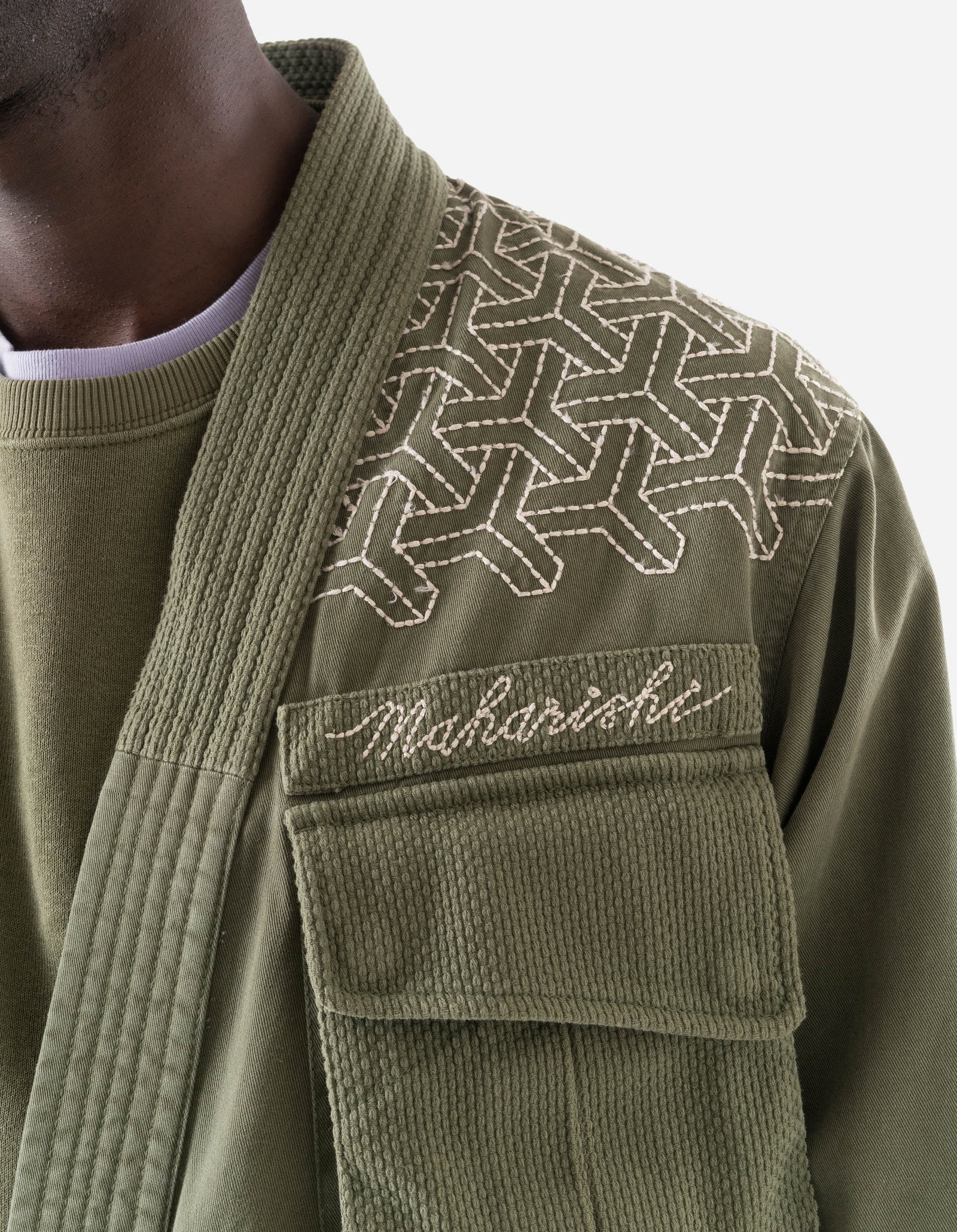 7585 Sashiko Jungle Kimono Olive