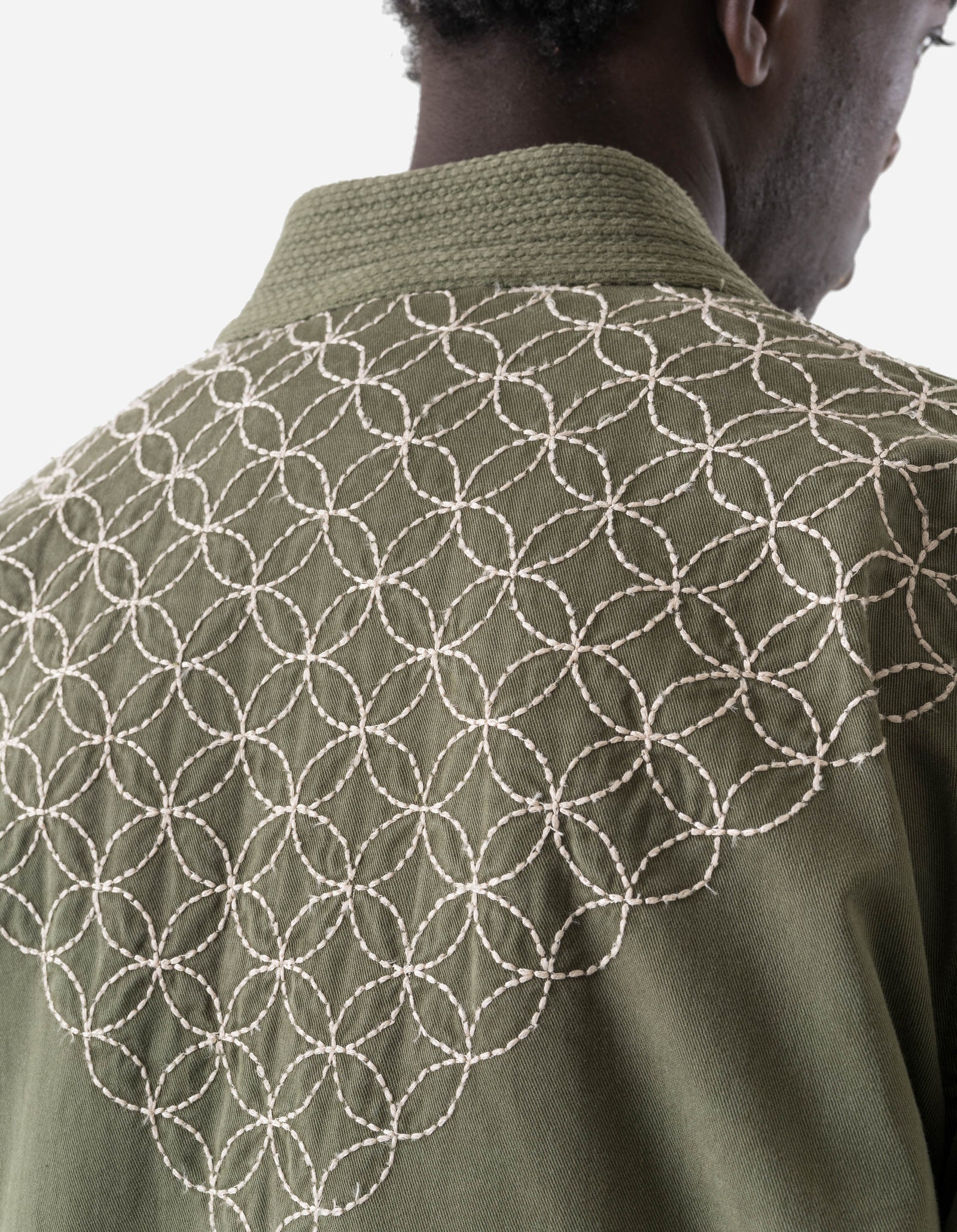 7585 Sashiko Jungle Kimono Olive