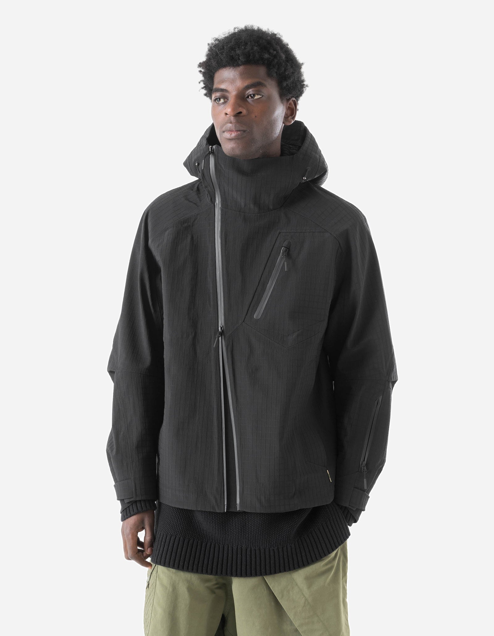 7610 Recycled Nylon Asym Storm Parka Black