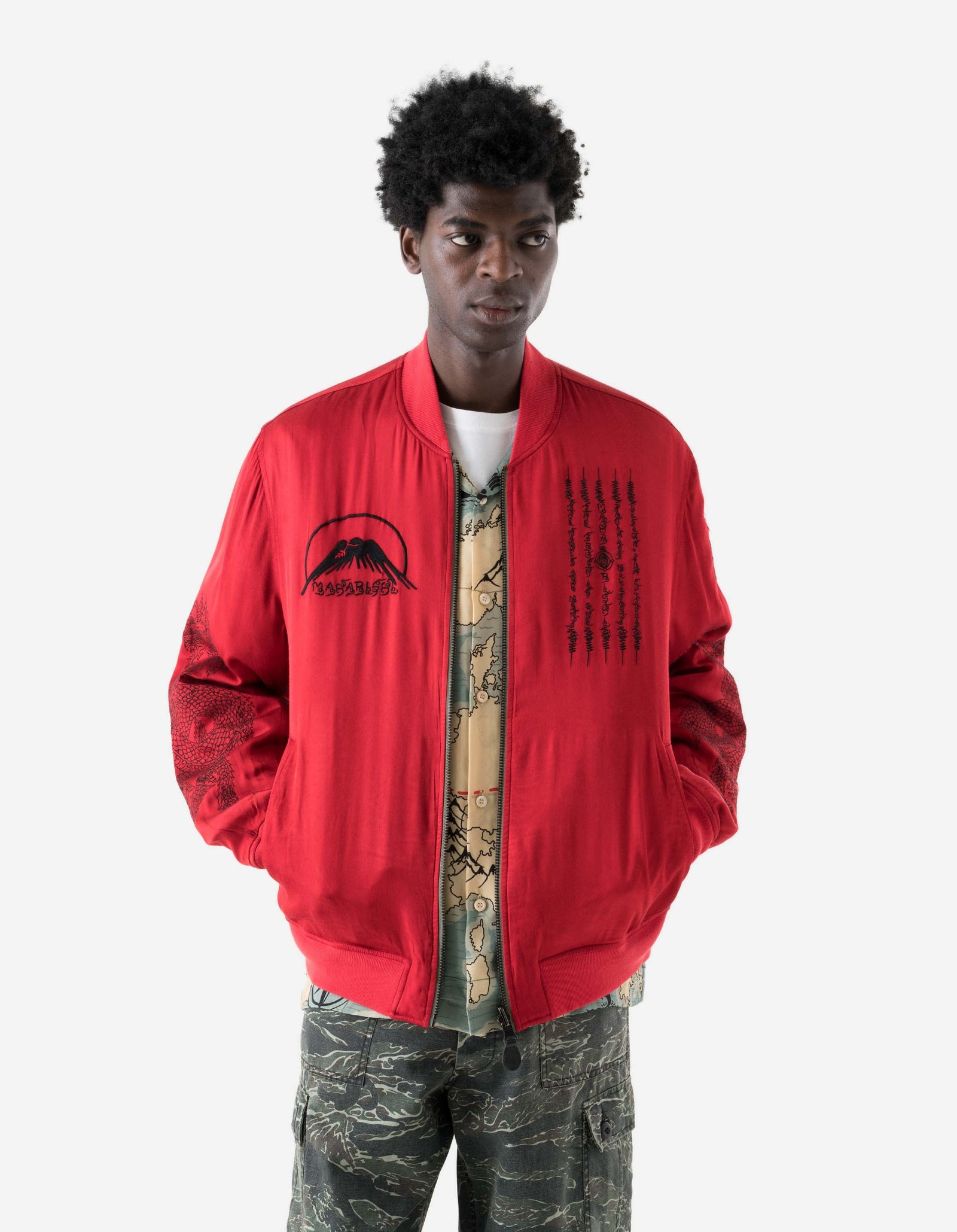 7728 World Tour Map Sukajan Jacket Red
