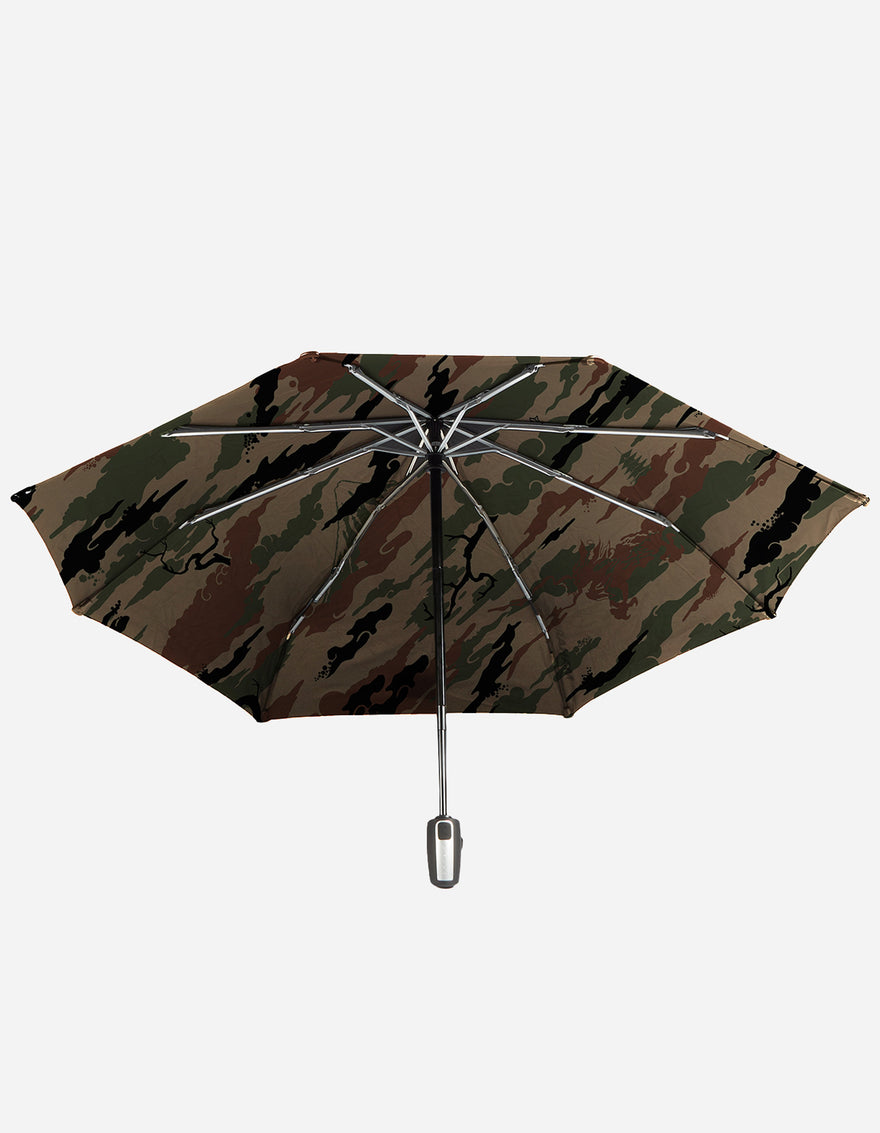 Camouflage-patterned umbrella on a white background