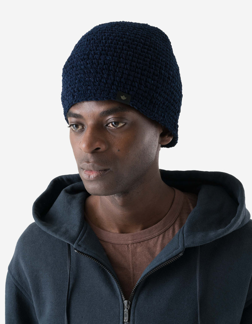 7292 Maharishi Crochet Beanie Natural Indigo