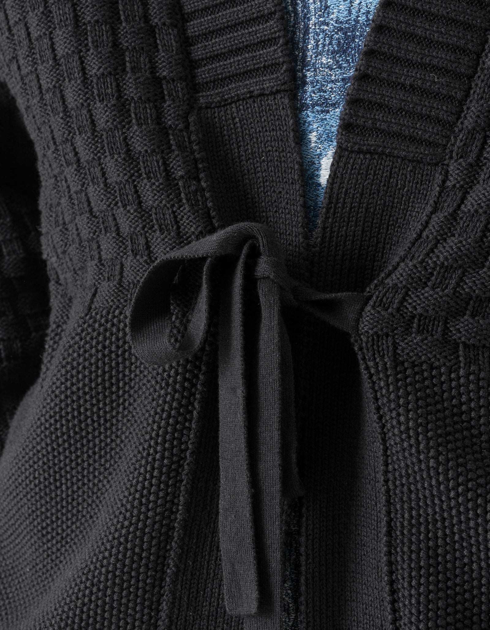 7577 Hemp Knitted Hanten Kimono Black