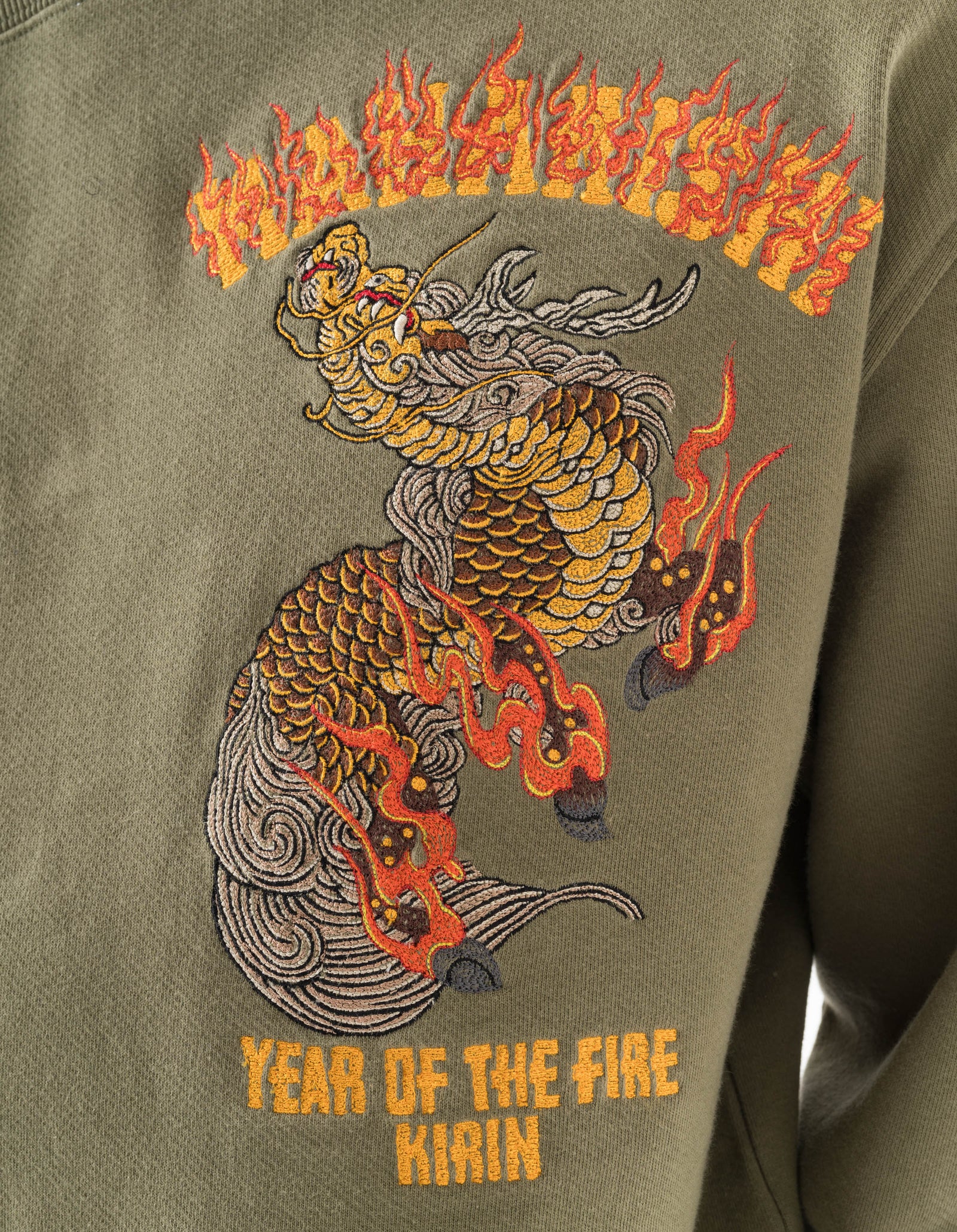 7235 Fire Kirin Tour Monk Crew Sweat Olive OG-107F