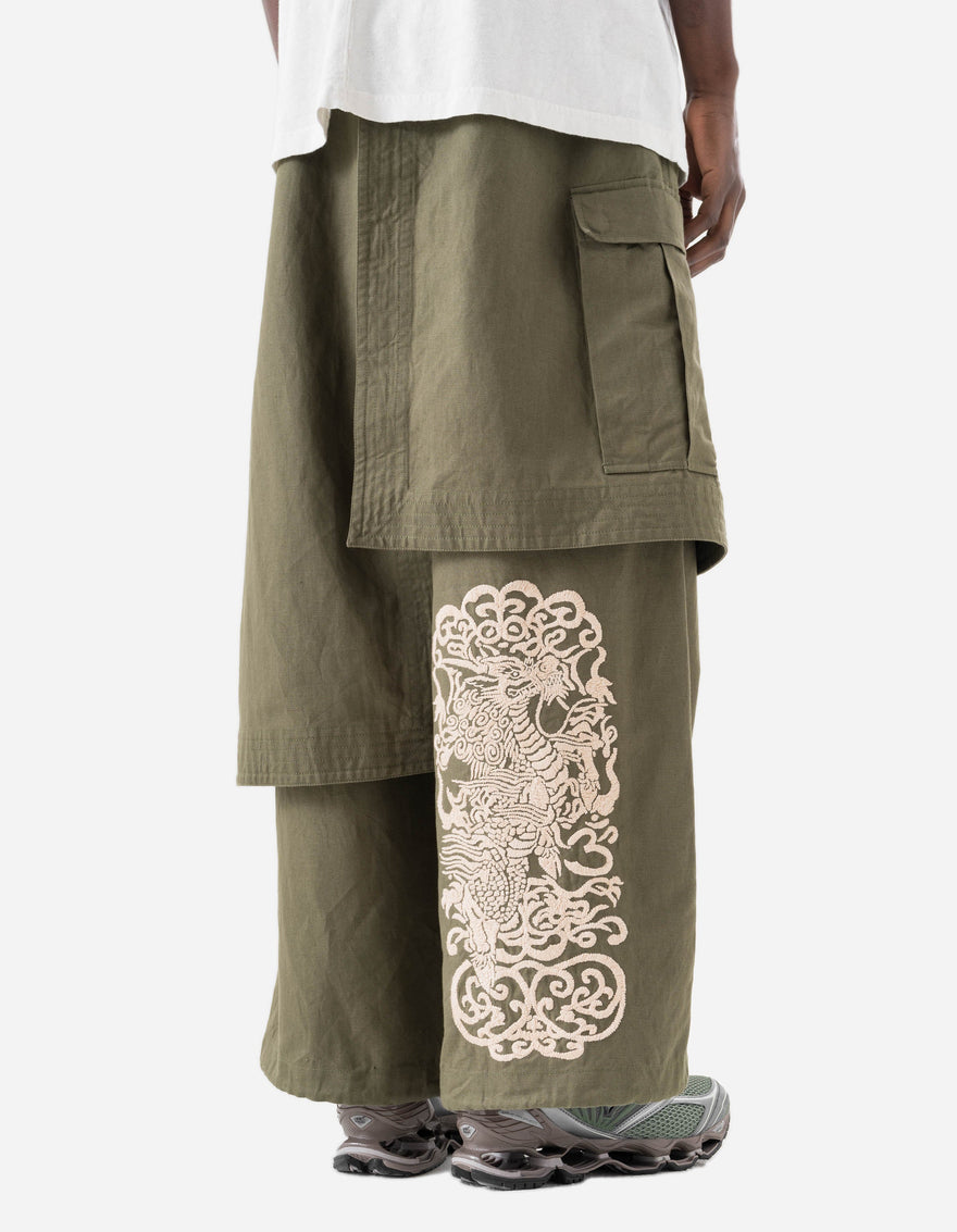 7232 Kirin Asym Cargo Hakama Pants Olive OG-107F