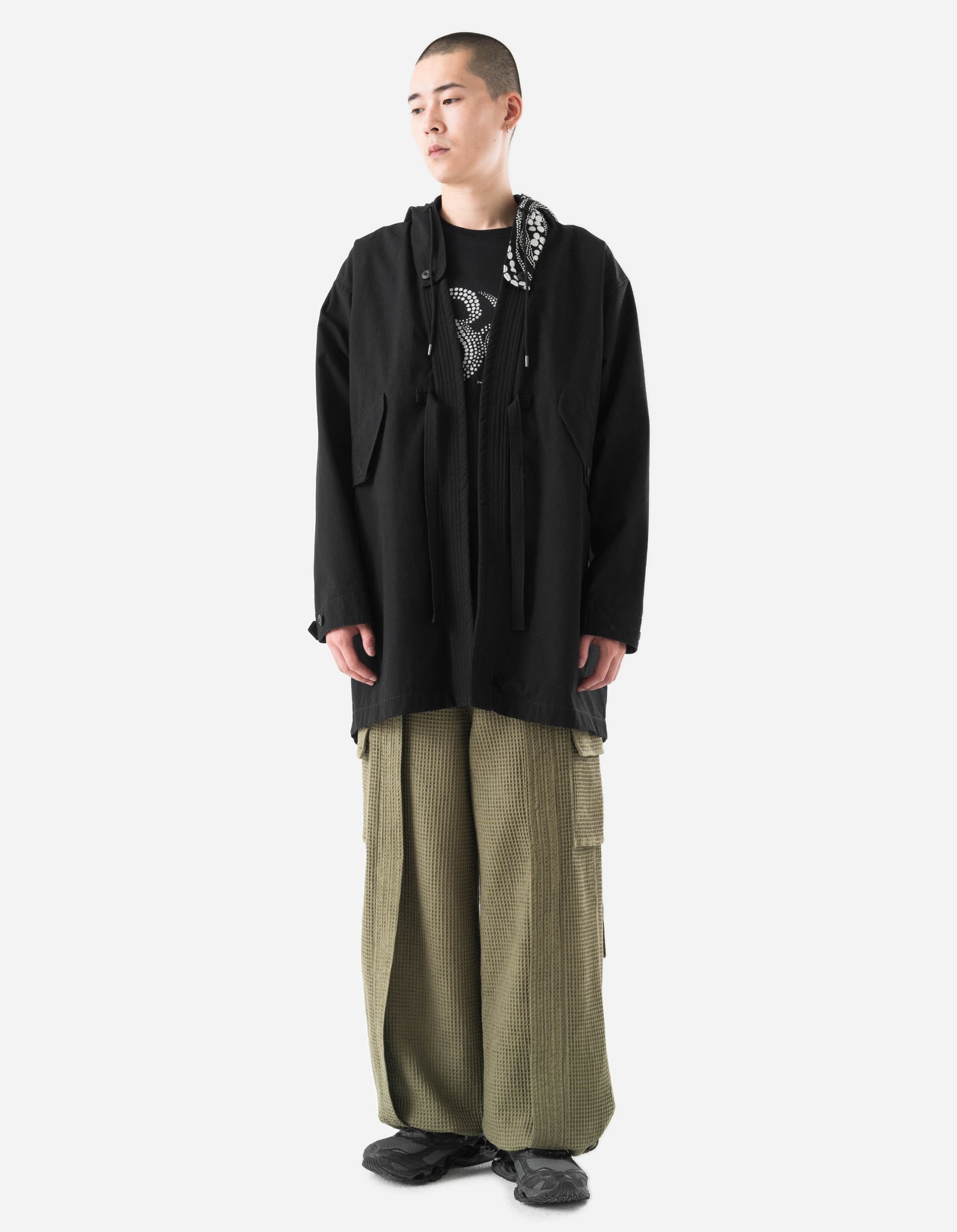 6123 Fubuki Dragon Embroidered Kimono Parka Black