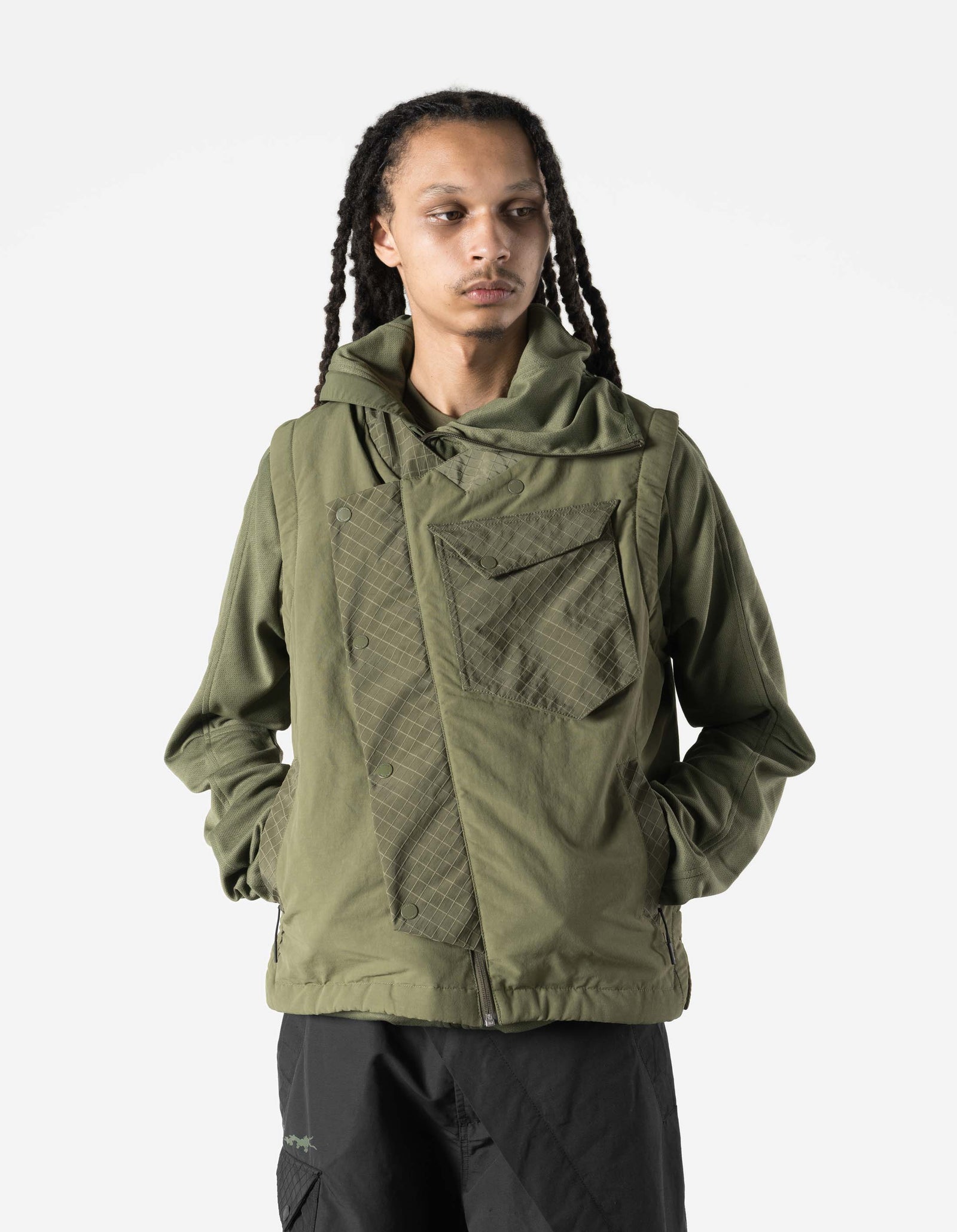 7581 DWR Hemp Light Padded Asym Vest Olive OG-107F