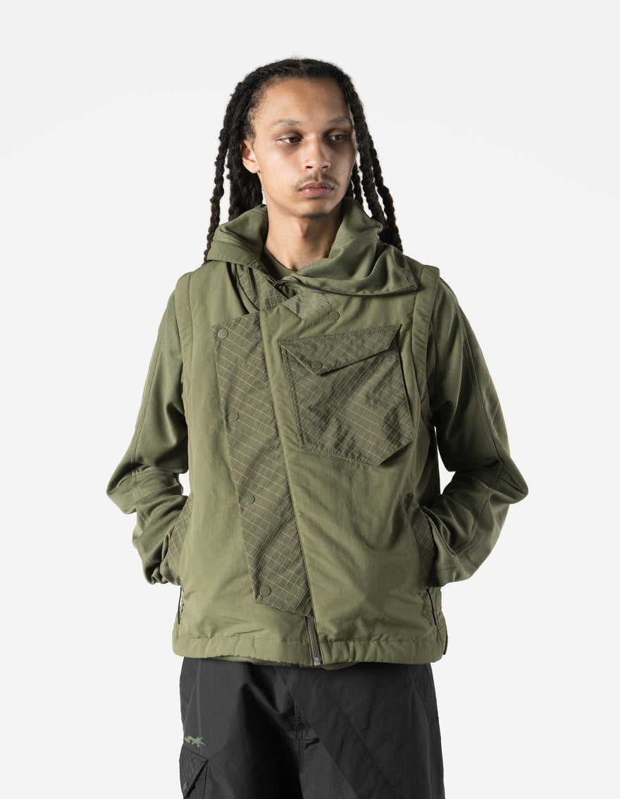 7581 DWR Hemp Light Padded Asym Vest Olive OG-107F