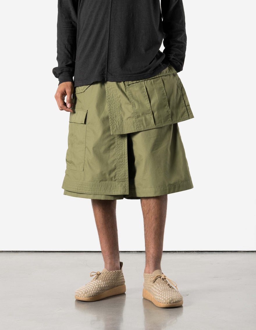 6056 Asym Hakama Shorts Olive OG-107F