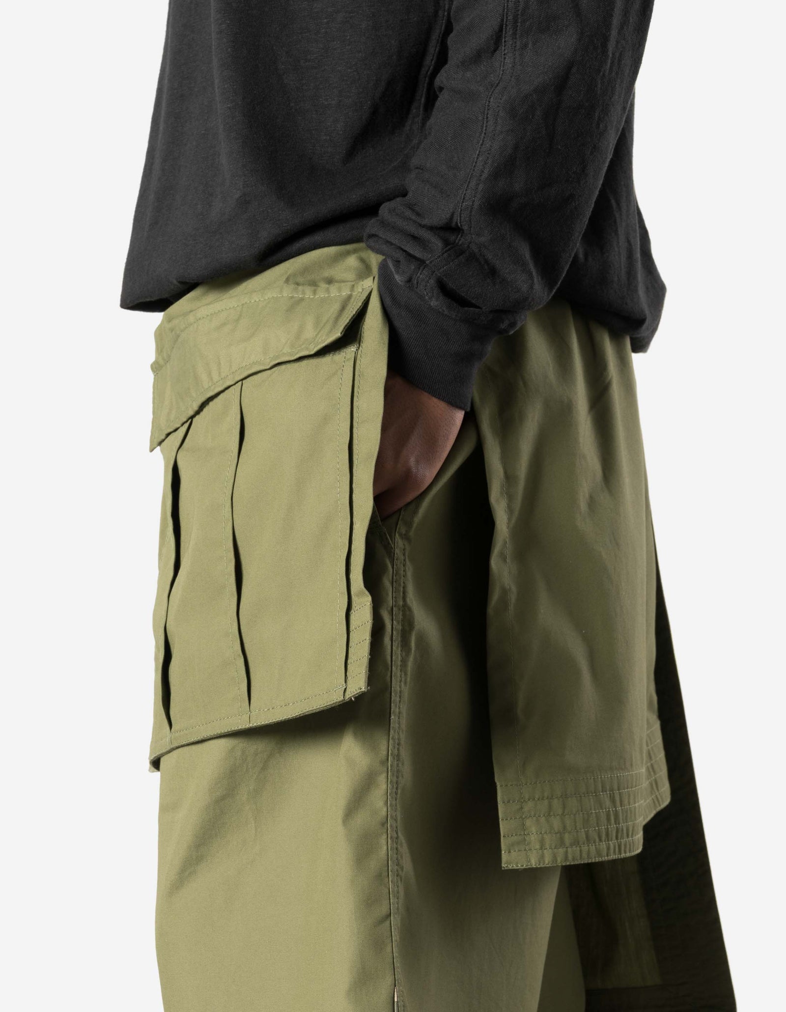 6056 Asym Hakama Shorts Olive OG-107F