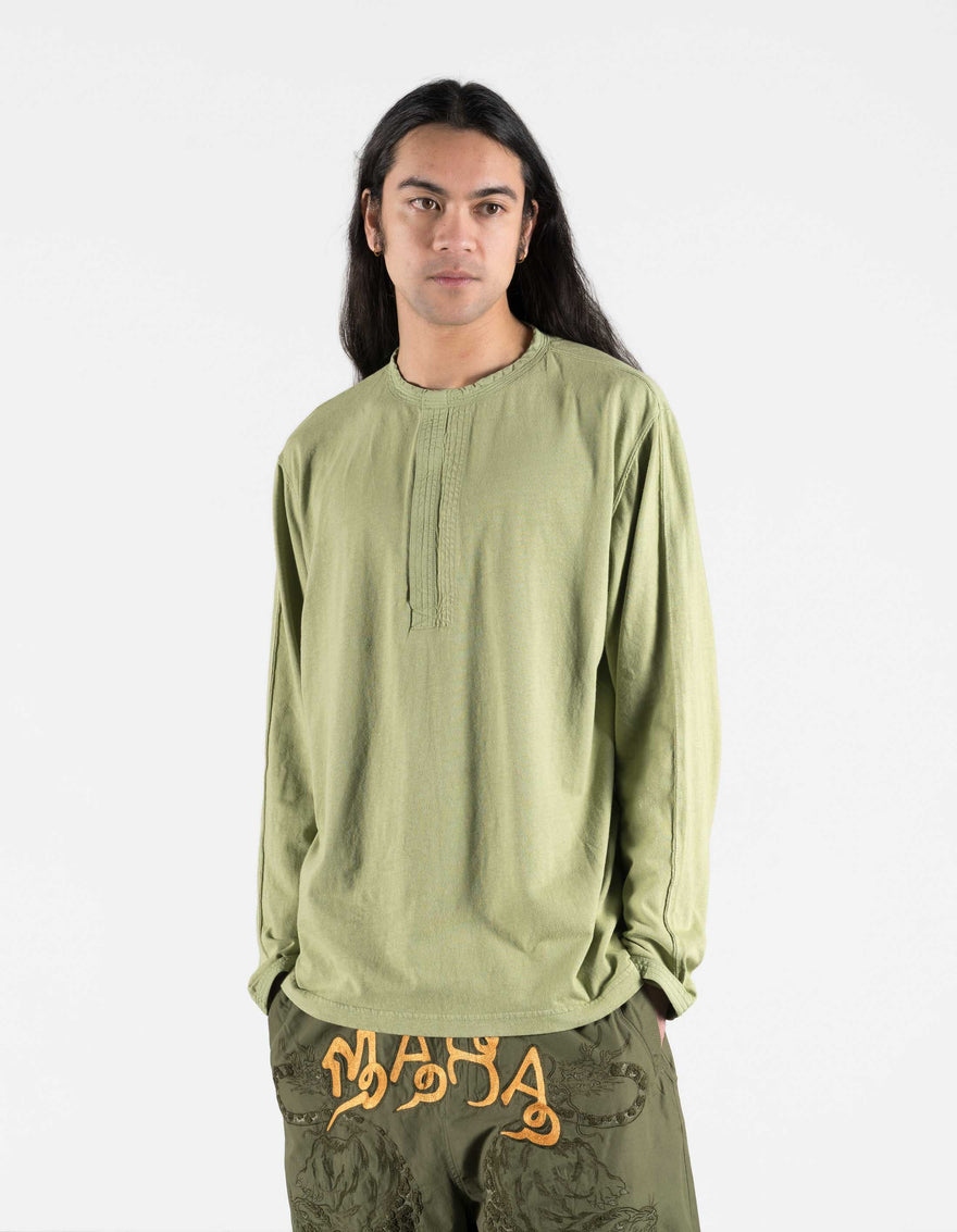 7208 Cotton Hemp Henley L/S T-shirt Moss Green