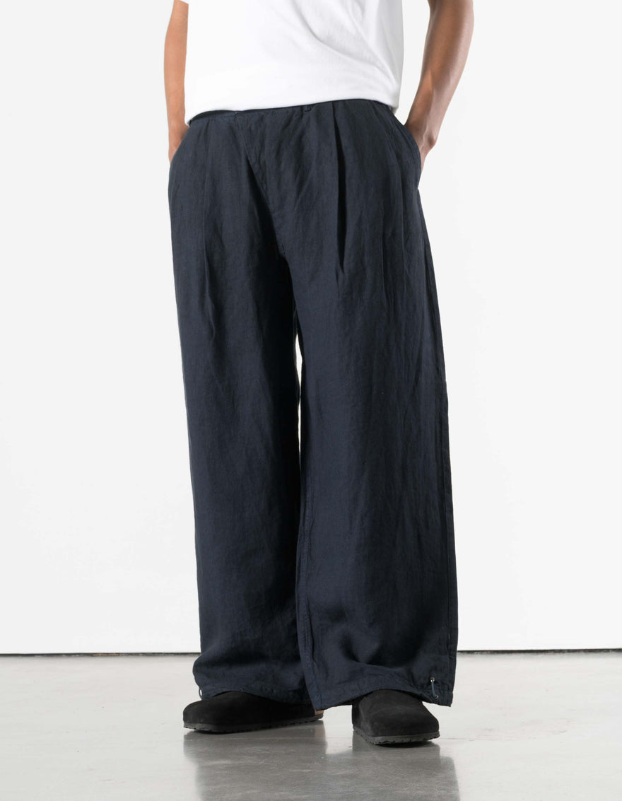 7312 Maha Asym Linen Pleated Pants Navy