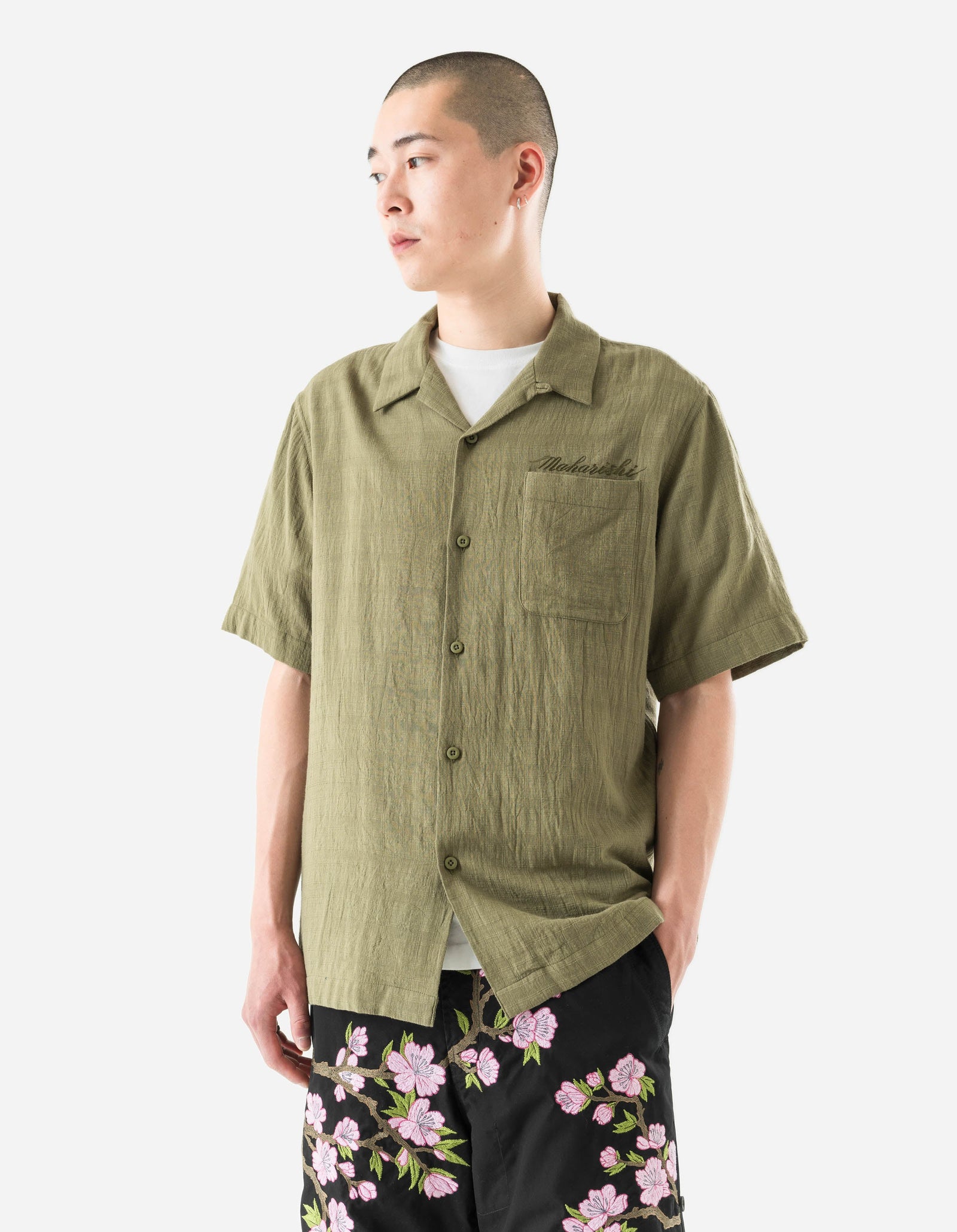7316 Light Double Voile Cuban Shirt Olive OG-107F