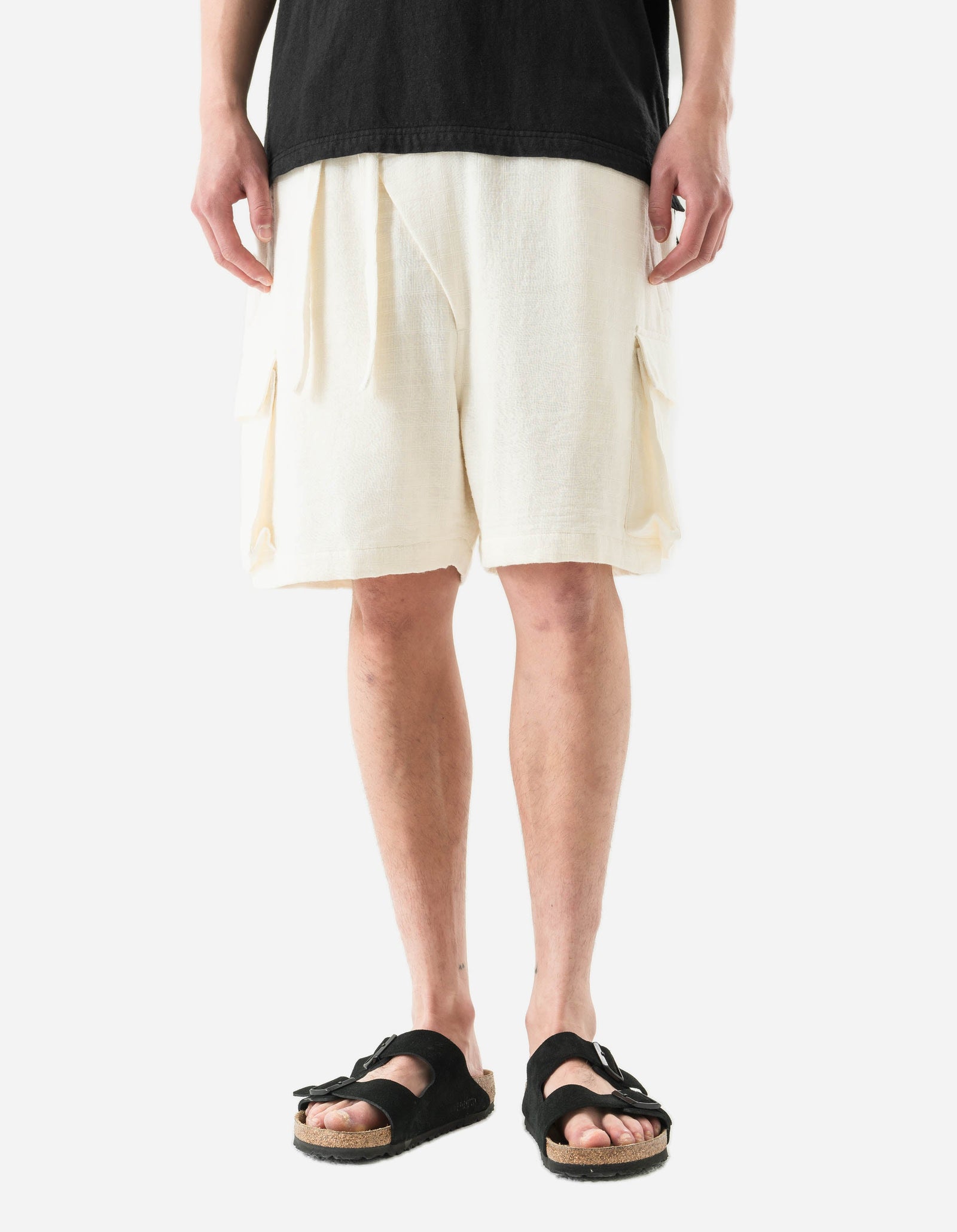 7317 Double Voile Asym Cargo Shorts Ecru