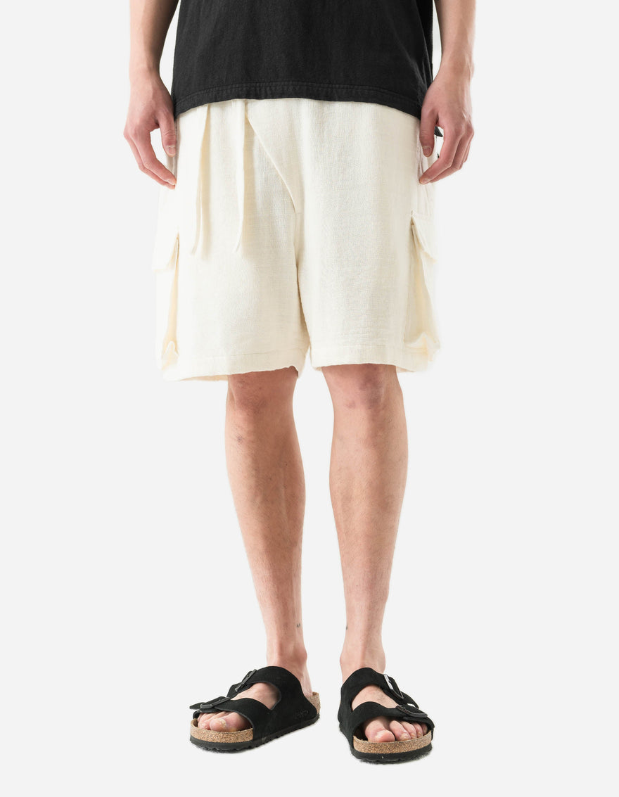7317 Double Voile Asym Cargo Shorts Ecru