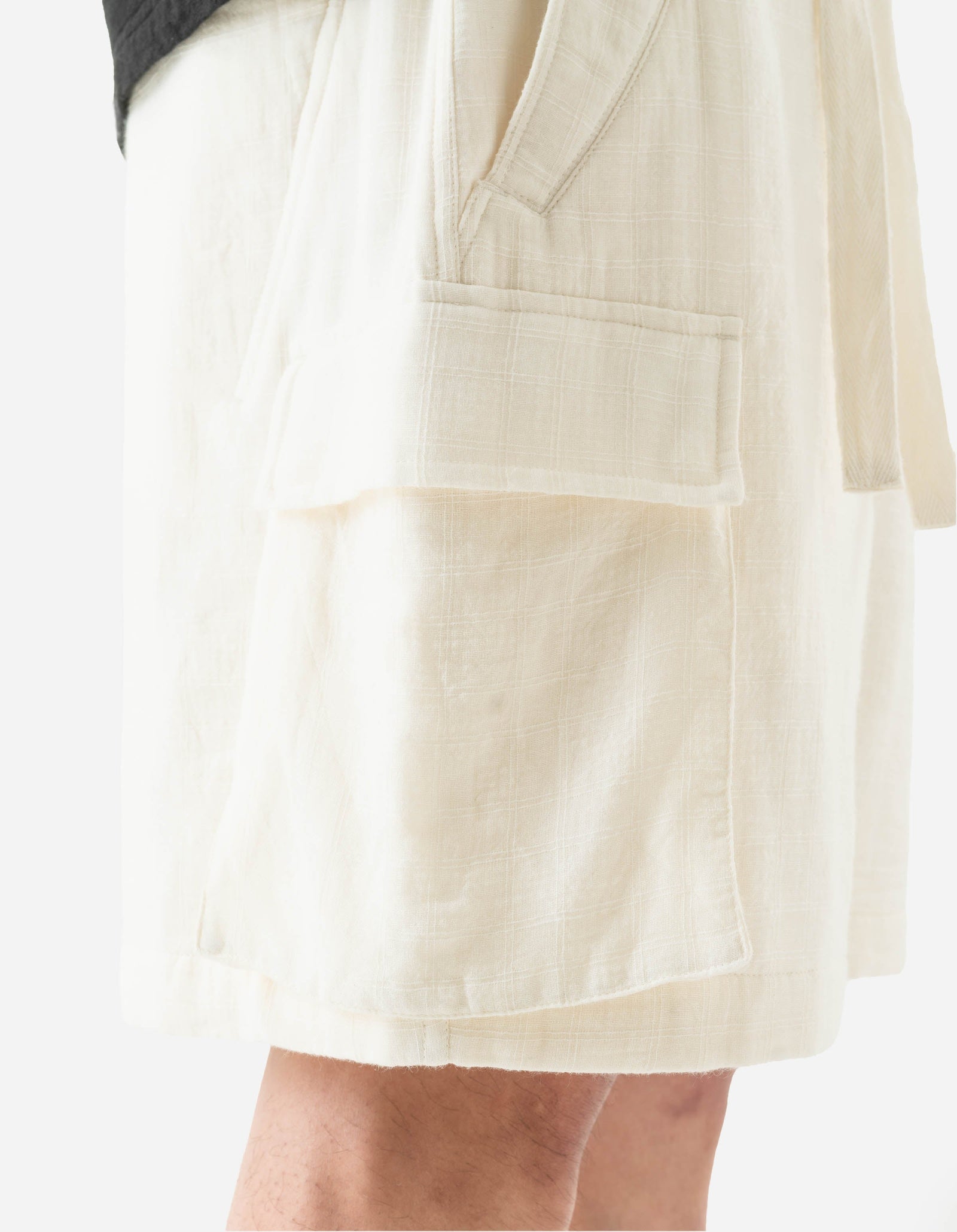 7317 Double Voile Asym Cargo Shorts Ecru