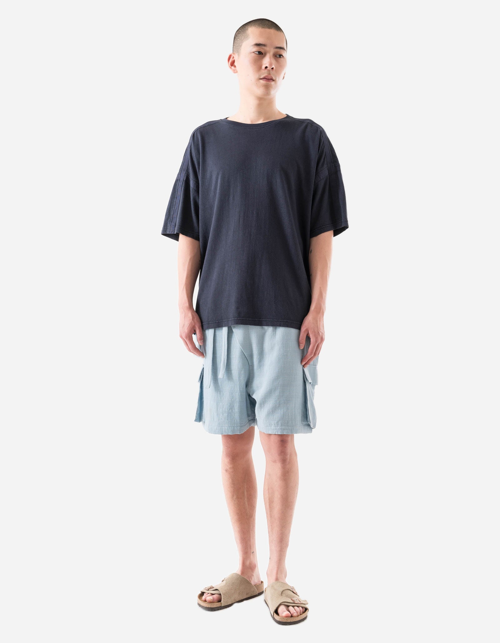 7317 Double Voile Asym Cargo Shorts Light Blue