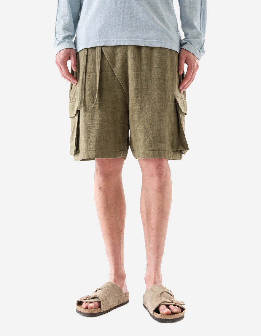 7317 Double Voile Asym Cargo Shorts Olive OG-107F