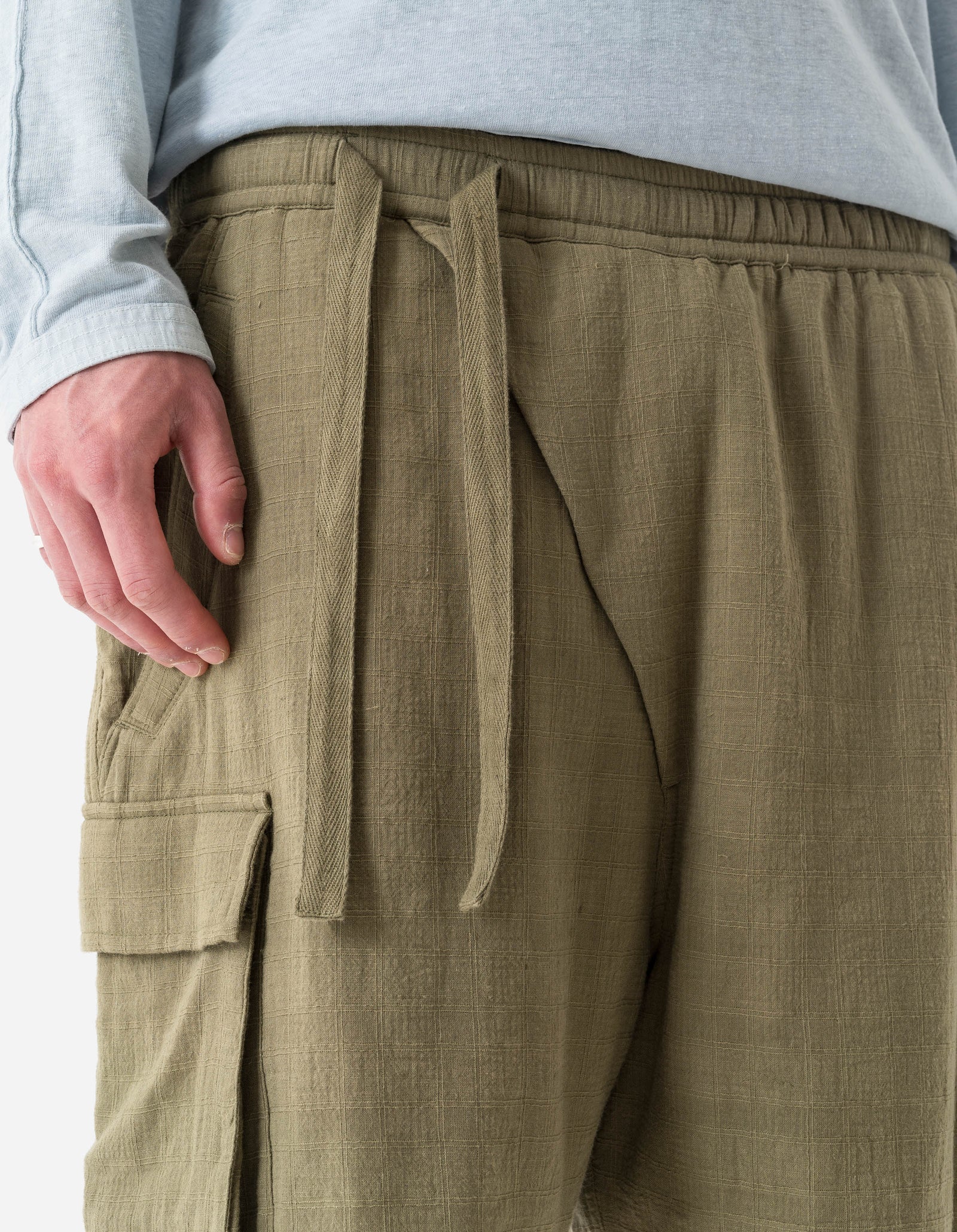 7317 Double Voile Asym Cargo Shorts Olive OG-107F
