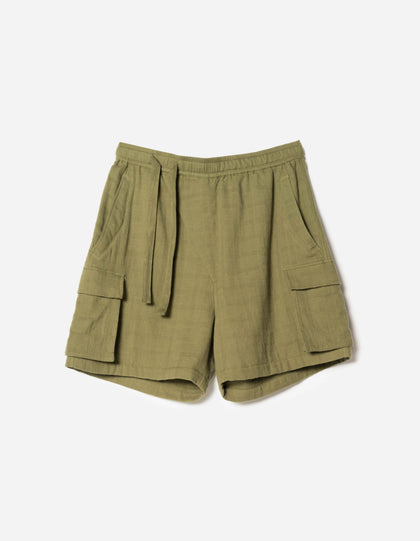 7317 Double Voile Asym Cargo Shorts Olive OG-107F