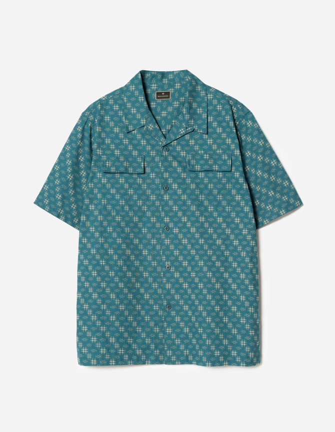 7320 Kasuri Cuban Collar Shirt Aizome Blue